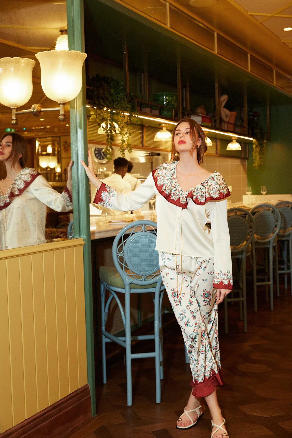 Pantalon droit à imprimé - fleur vintage