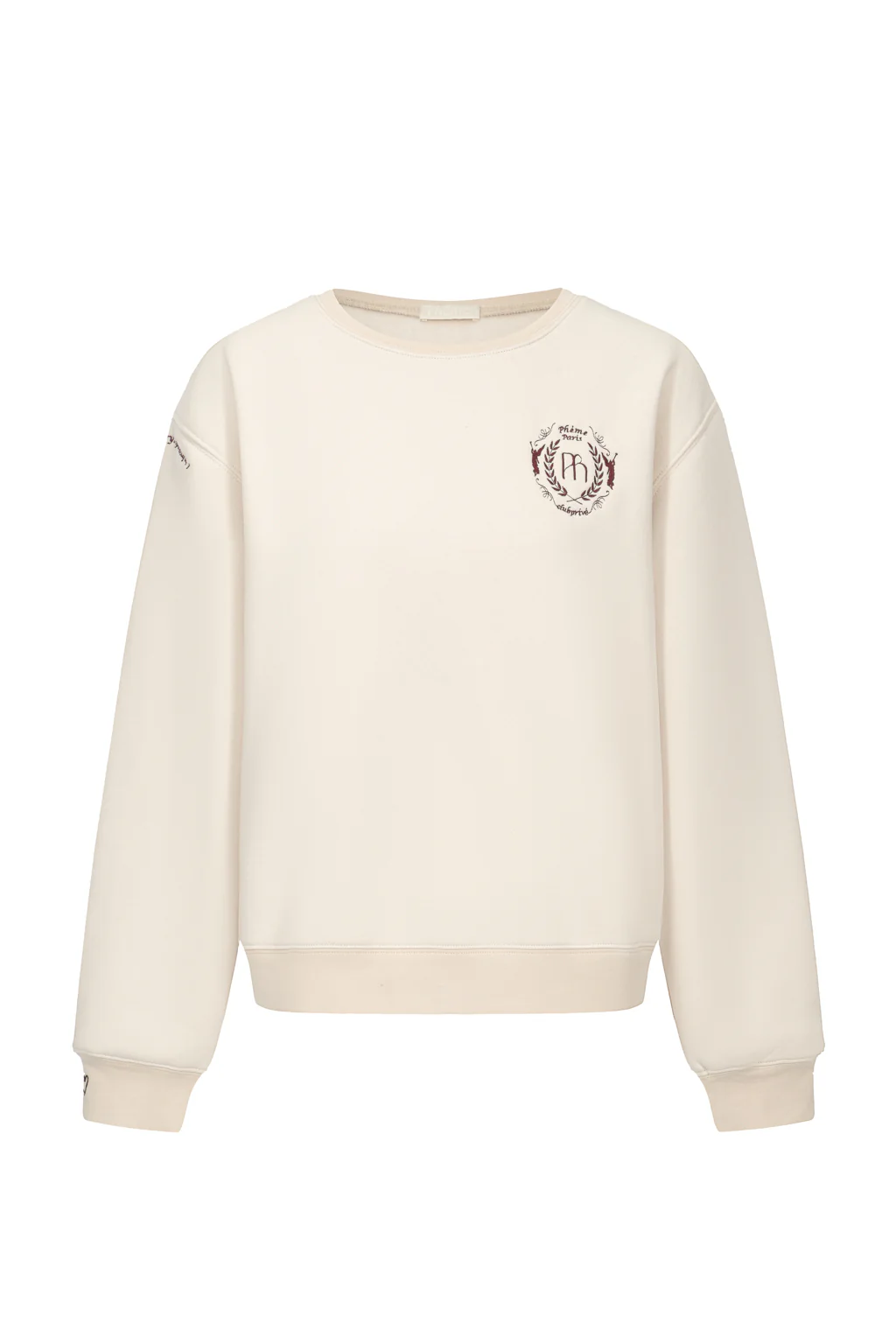 Sweat-shirt en jersey de coton mélangé à broderies - beige