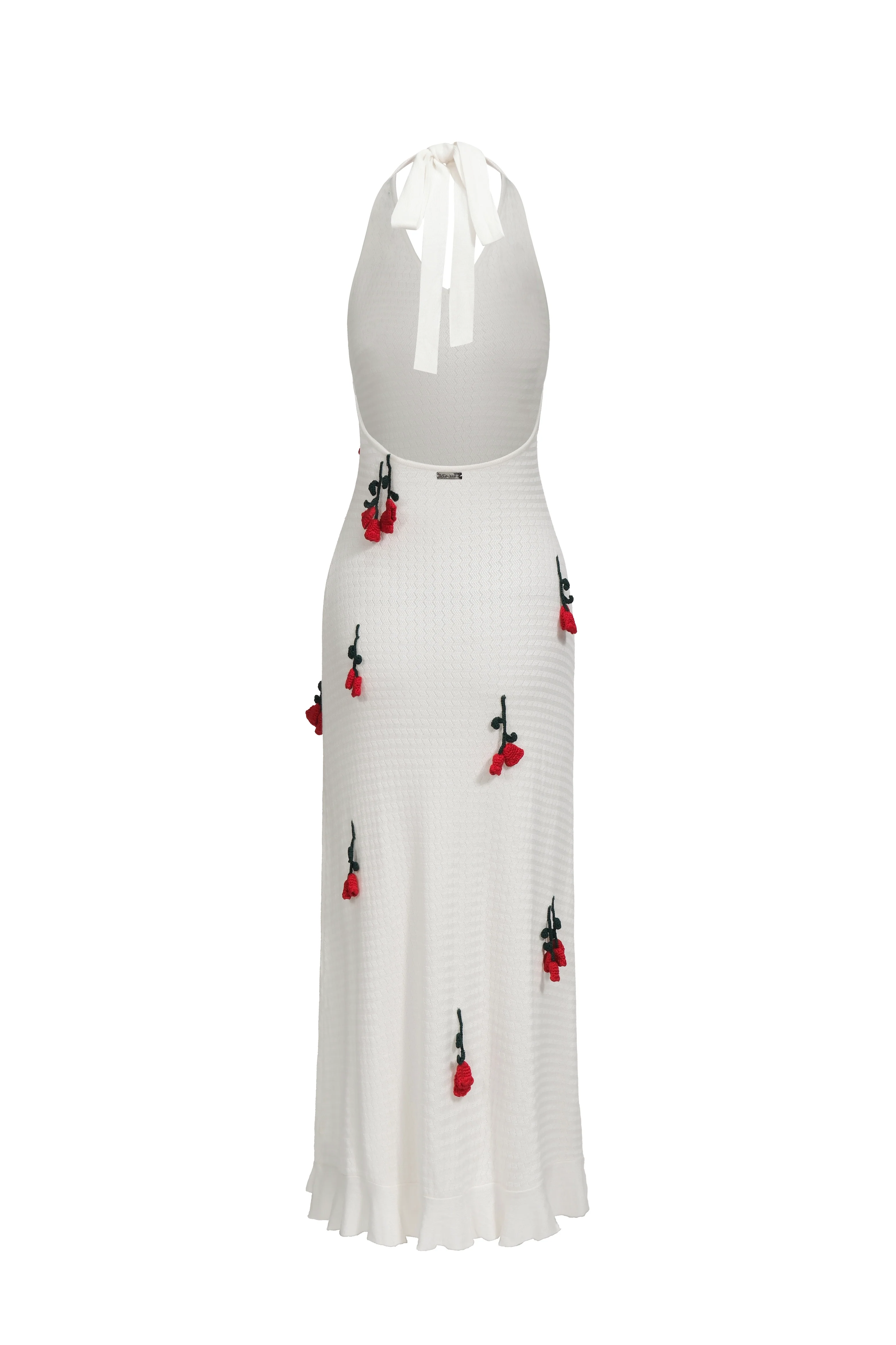 Robe en maille dos-nu avec des fleurs à crochet - Blanc