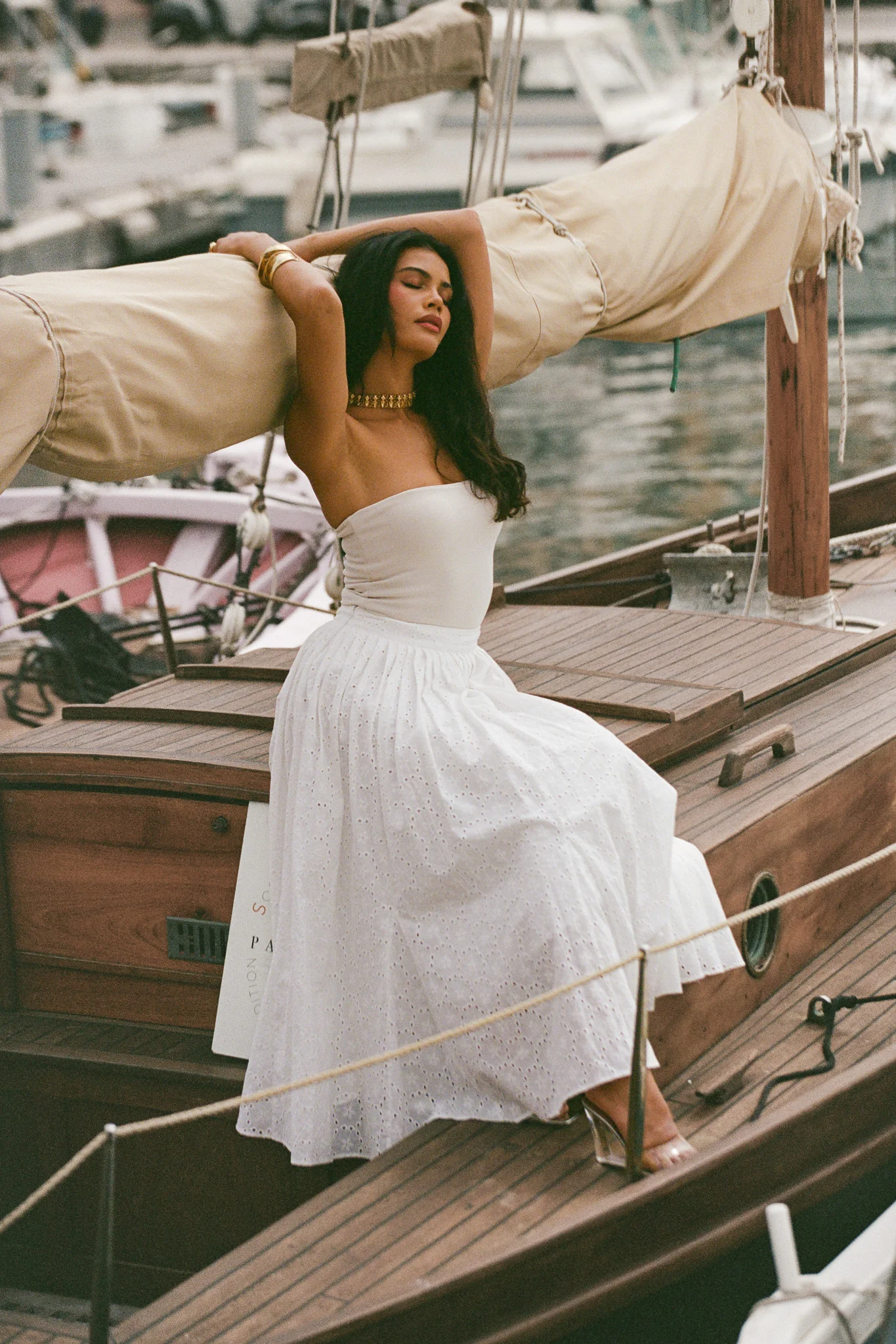 Jupe plissée en coton brodé - Blanc