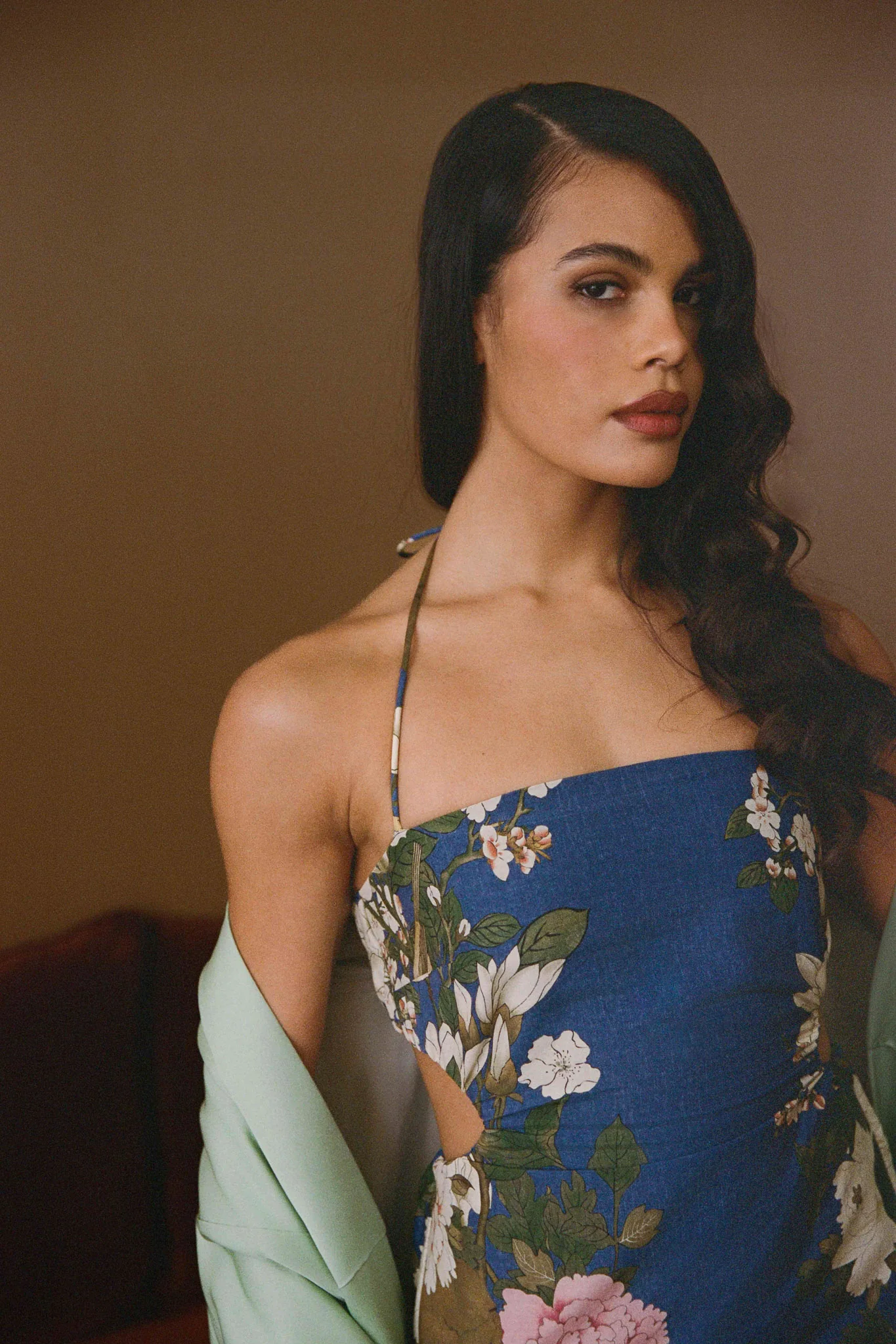 Robe en voile de coton et soie mélangée à imprimé fleuri - Bleu