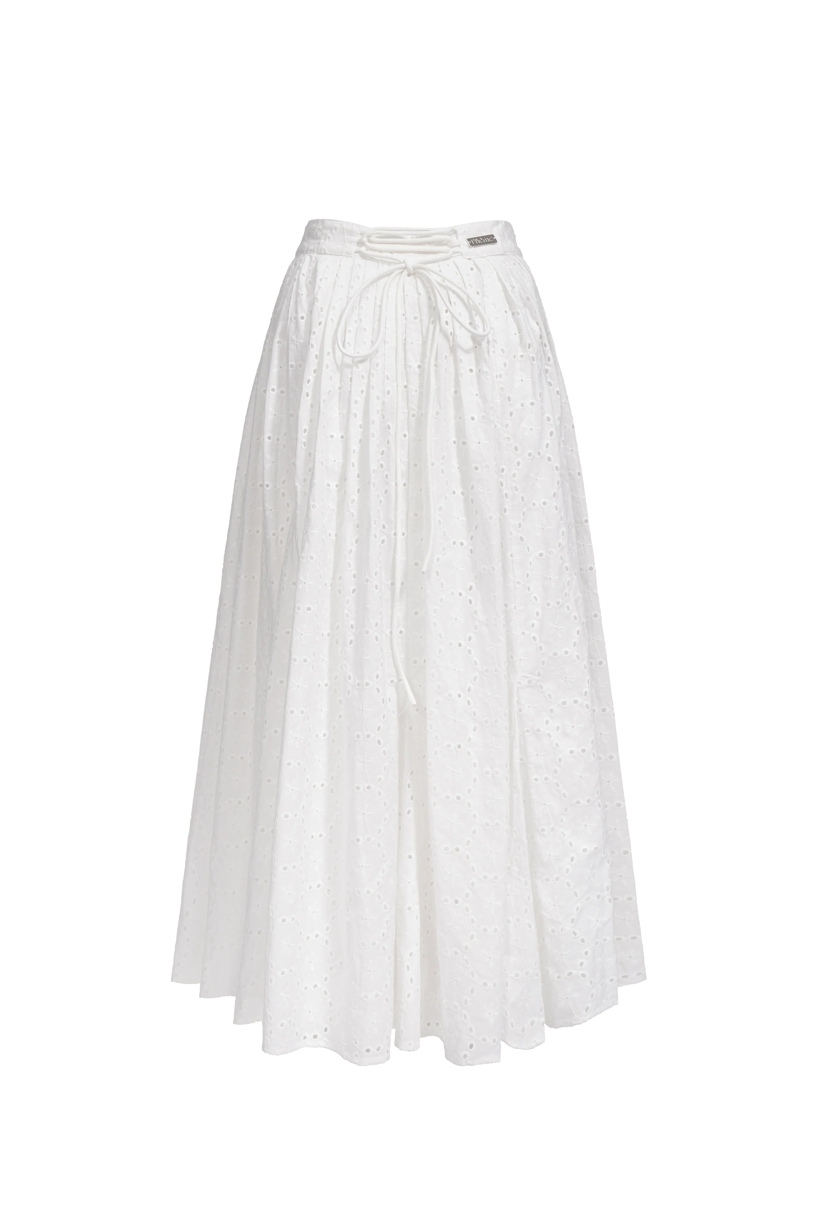 Jupe plissée en coton brodé - Blanc