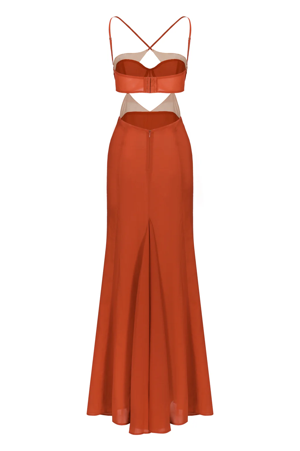 Robe Maxi Dos Ouvert en Chiffon à Découpes Rouille