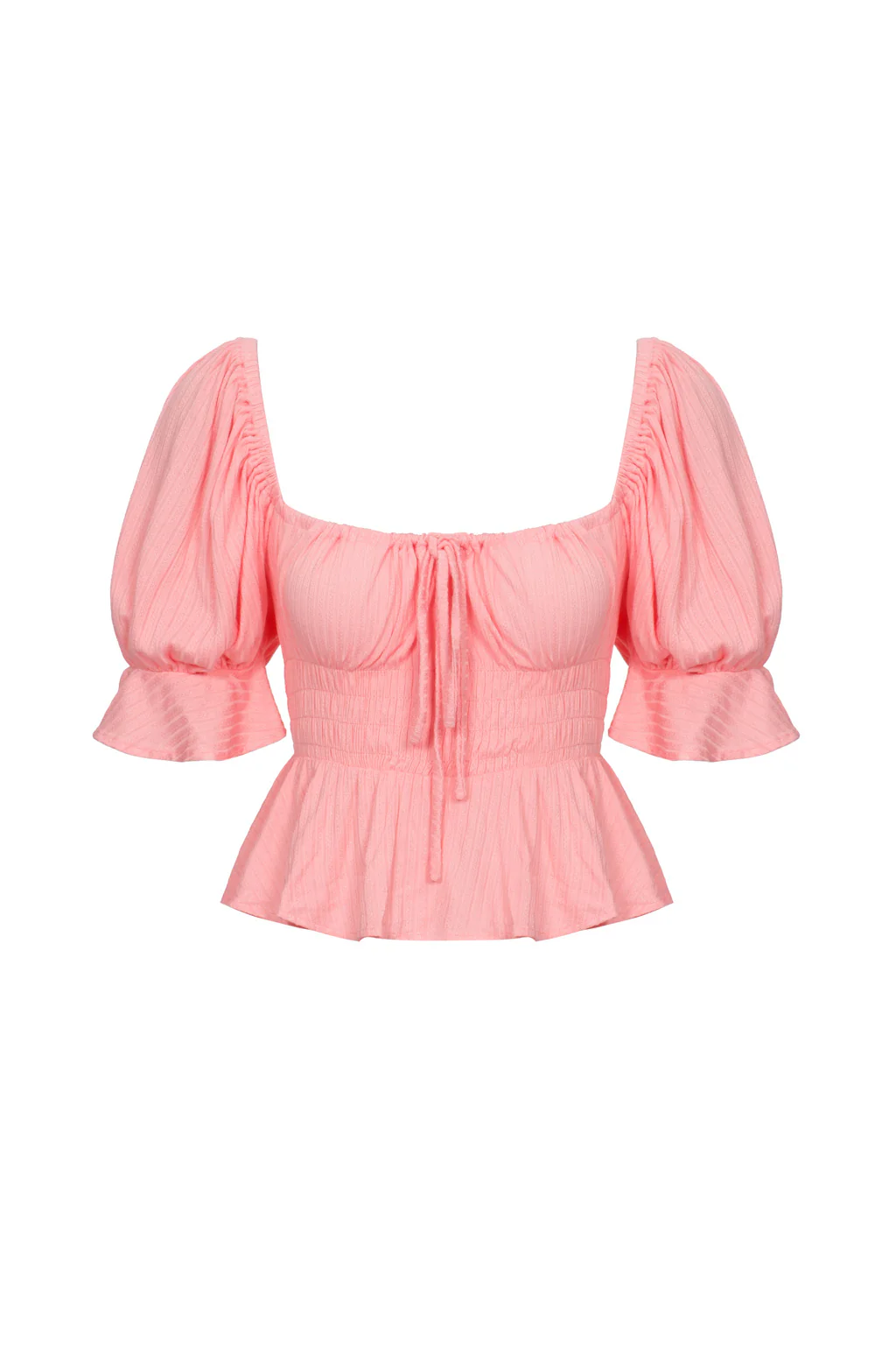 Haut Smocké Stretch à Manche Bouffante Rose Bébé