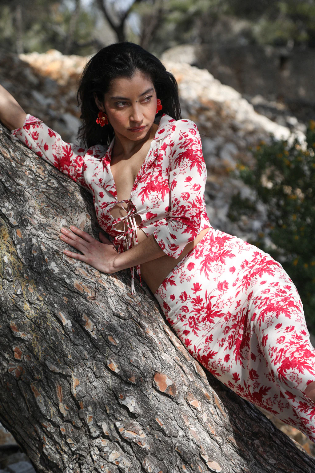 Chemise Raccourcie en Crêpe Fine Imprimée et à Liens - Érable