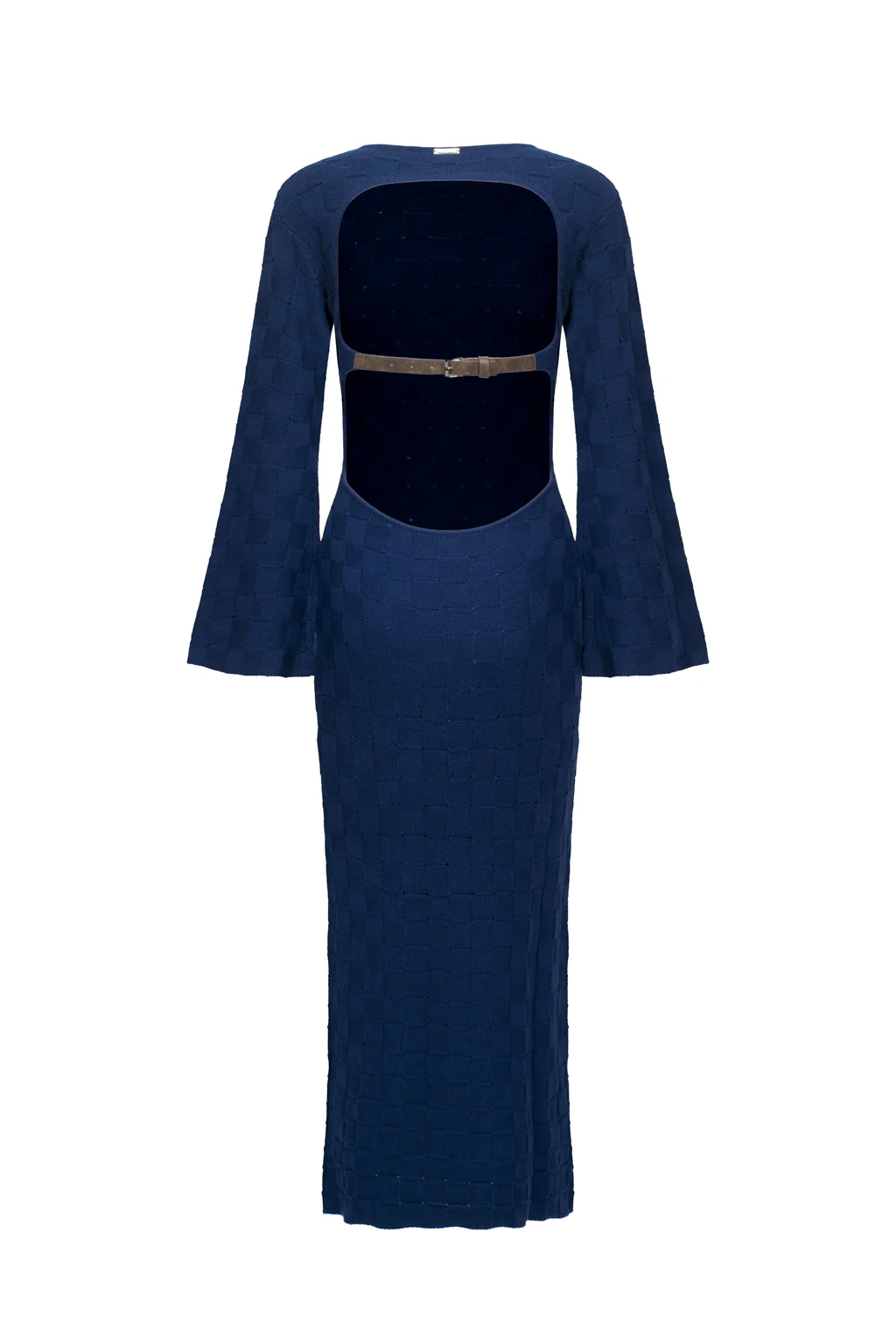 Robe en laine mélangée dos-nu à carreaux - Bleu marine