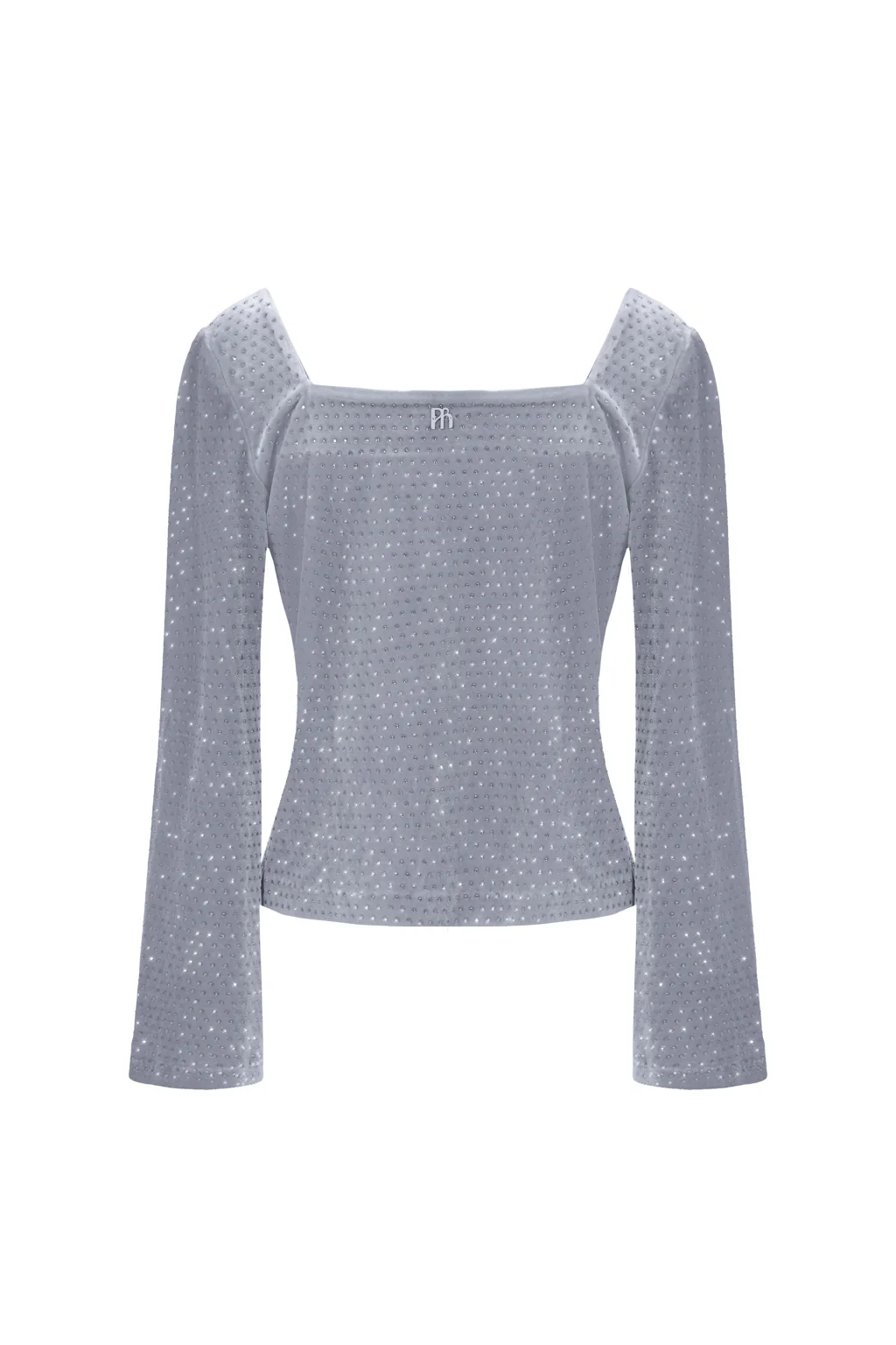 Haut à lacet en velours à cristaux - gris