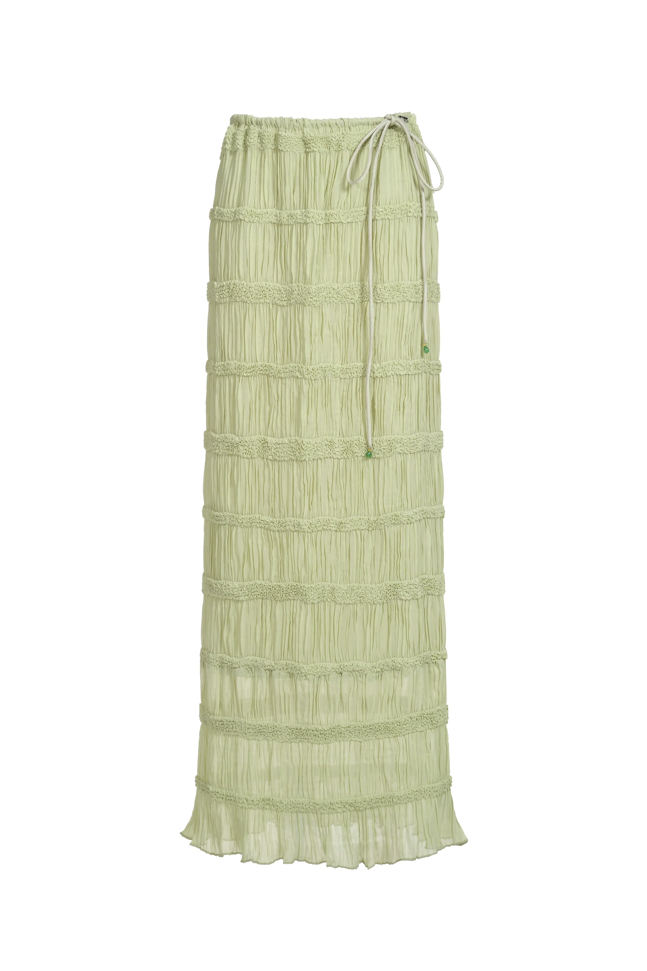 Jupe longue à smocks et à volants - Vert