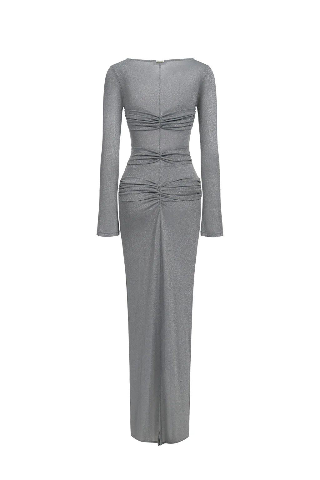 Robe longue en tulle à paillettes et à fronces - Gris