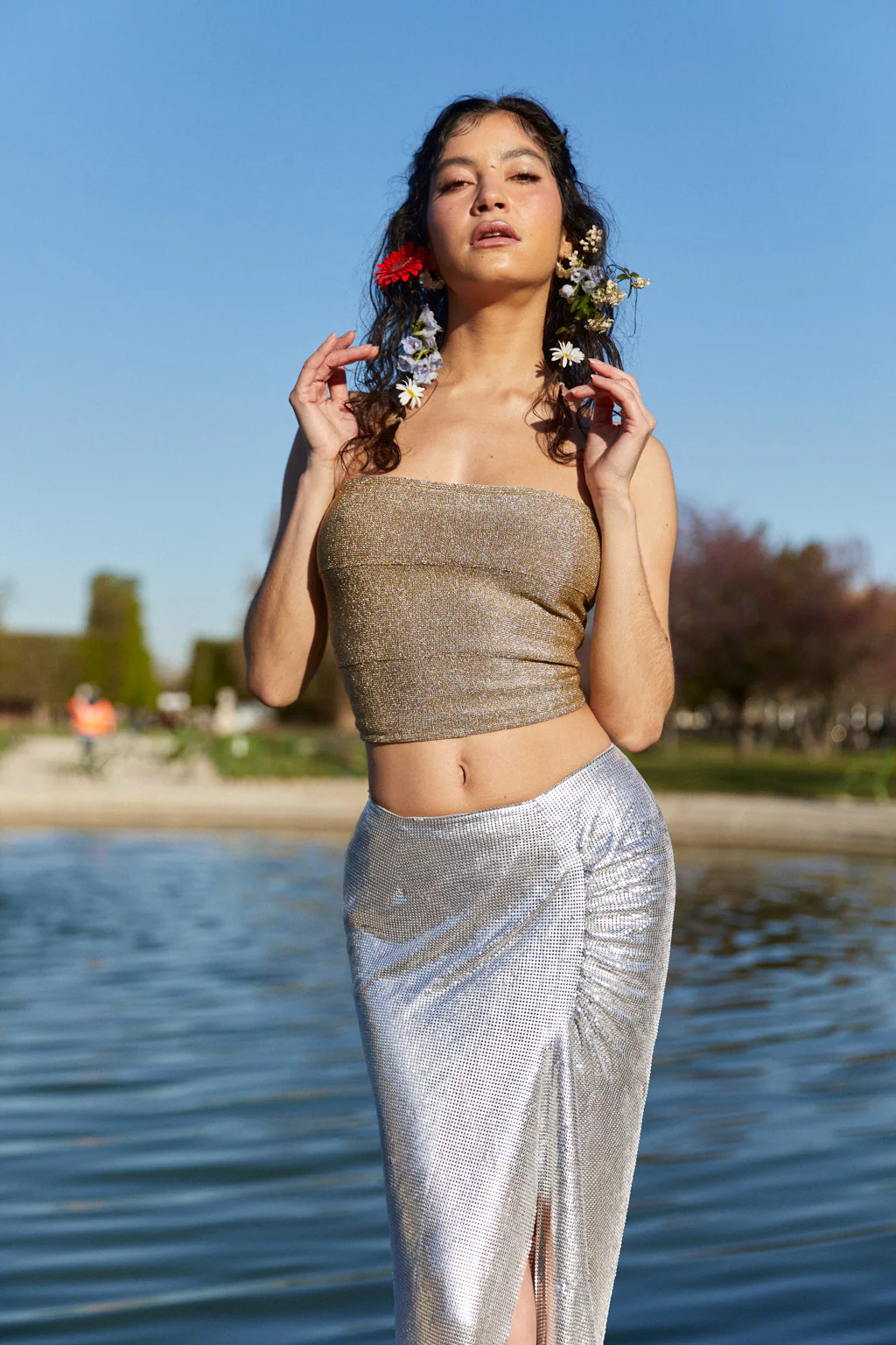 Corset à Lacets en Maille - Métallique