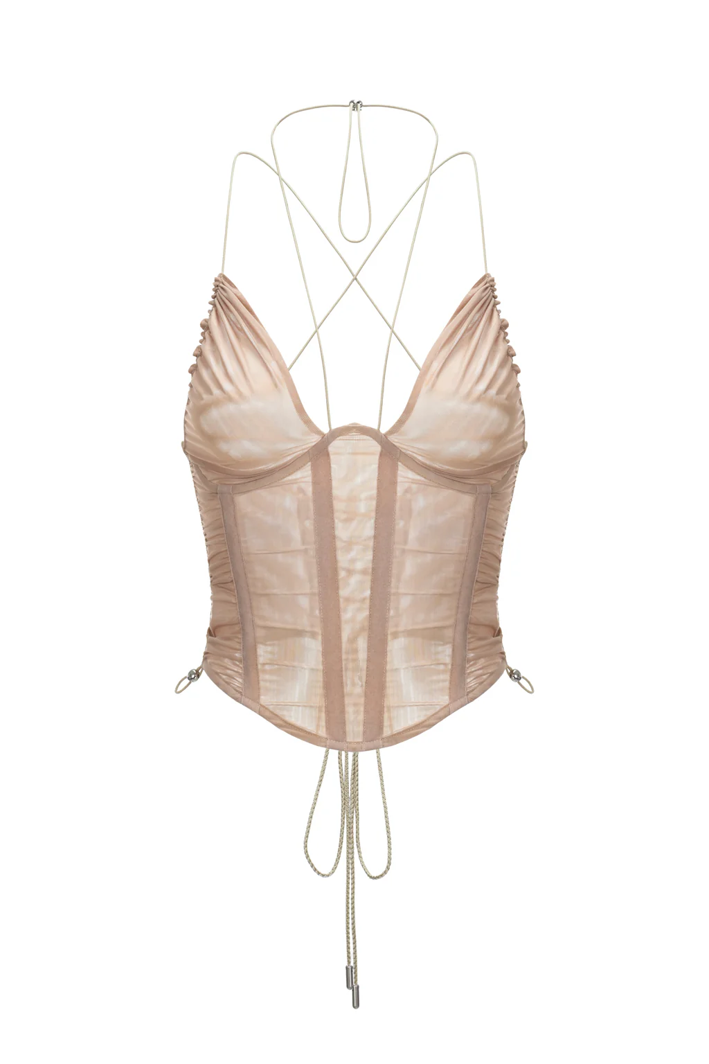 Haut Façon Corset en Tulle à Lacets Nude