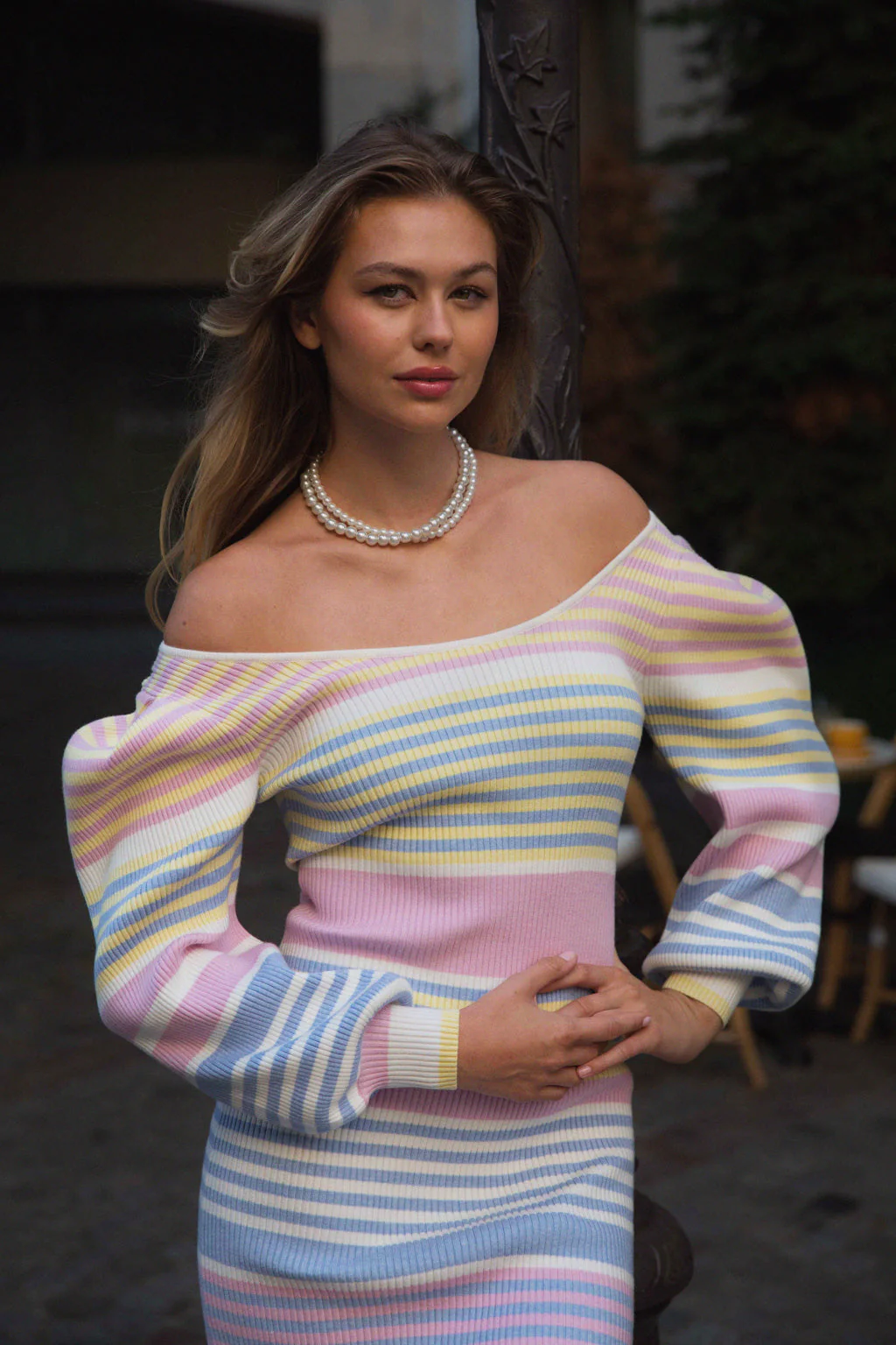 Robe en maille presque parfaite - rayures pastels