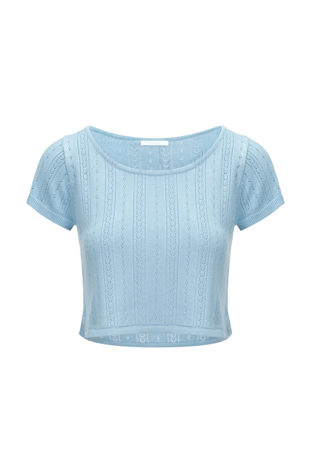 T-shirt en Maille Ajourée Bleu Ciel