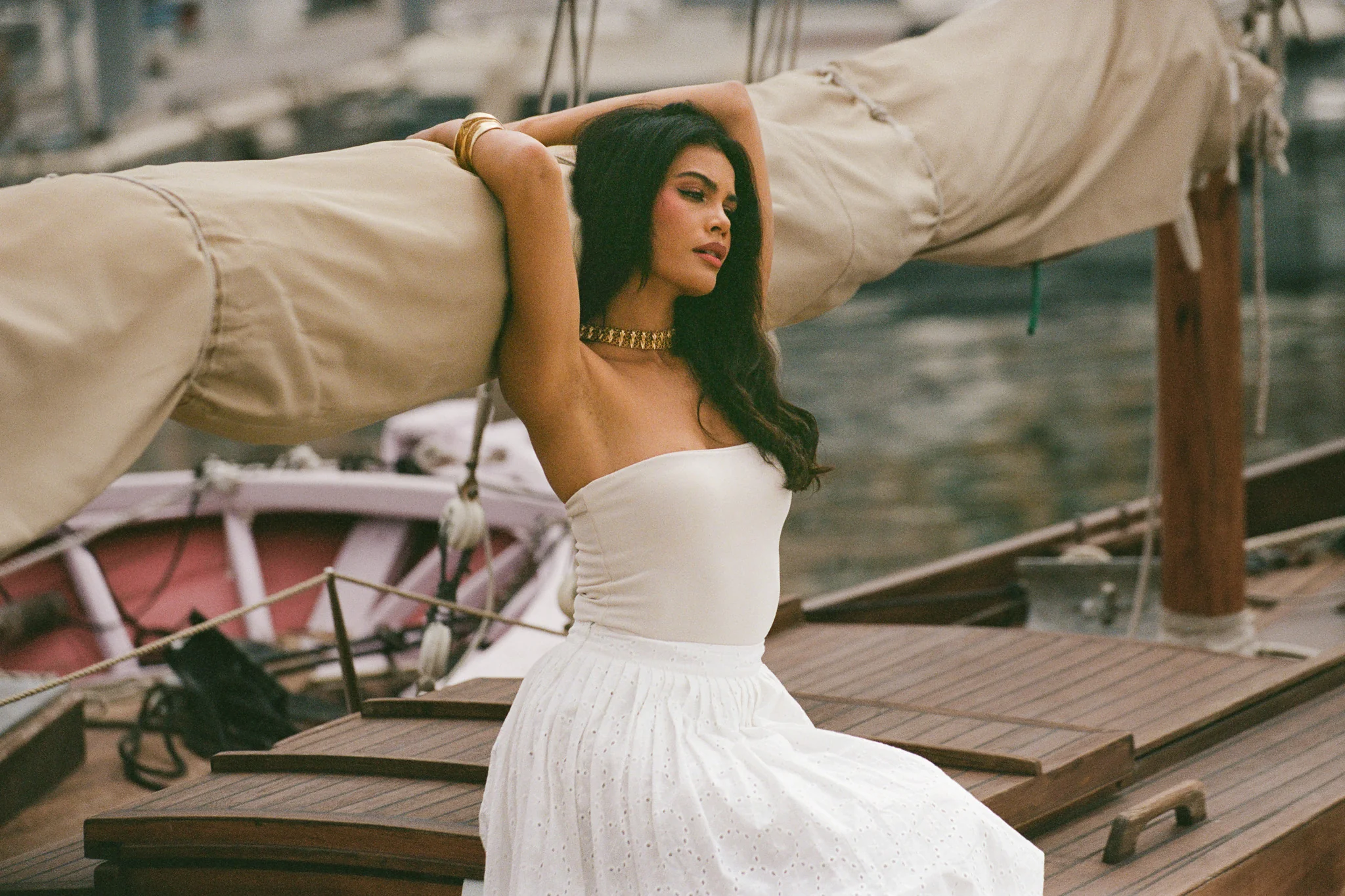 Jupe plissée en coton brodé - Blanc