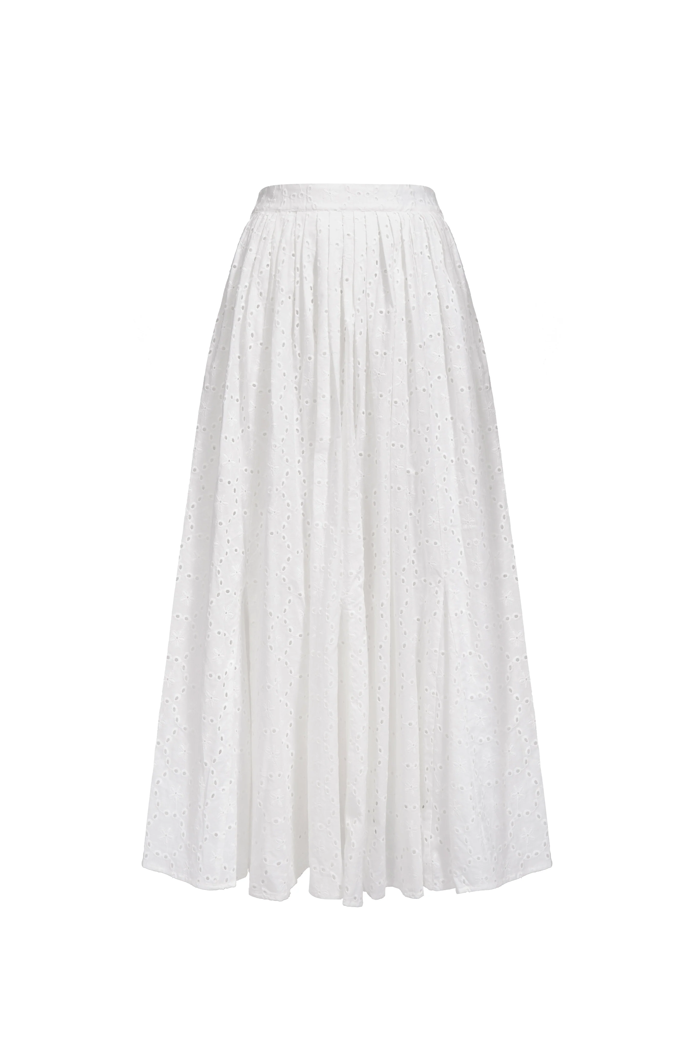 Jupe plissée en coton brodé - Blanc