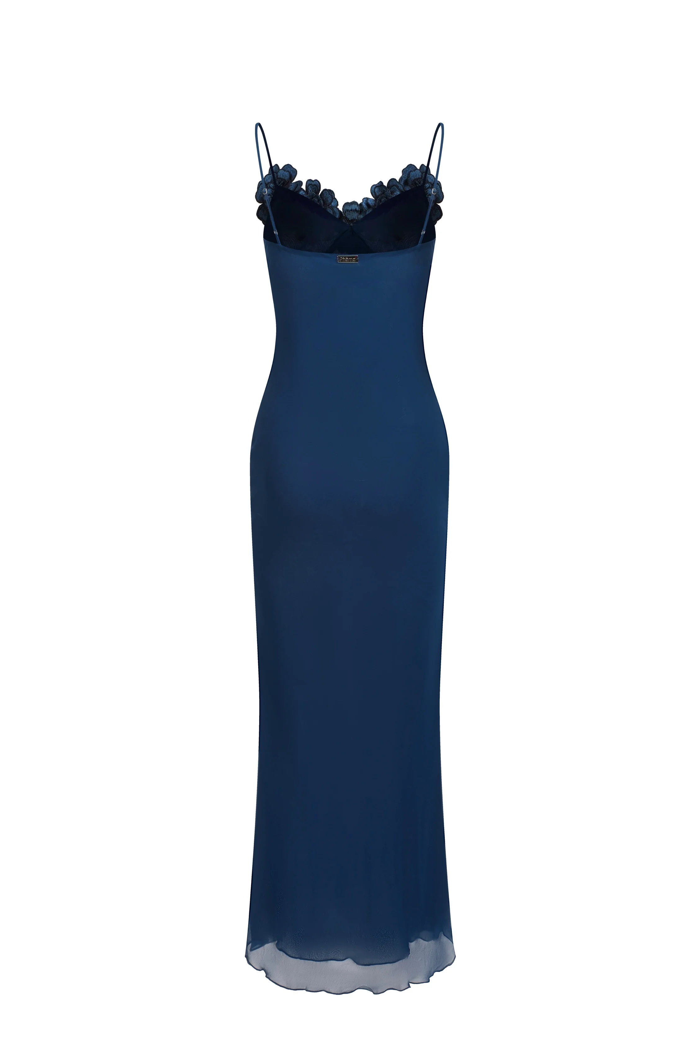 Robe en chiffon à fleurs brodées - Bleu