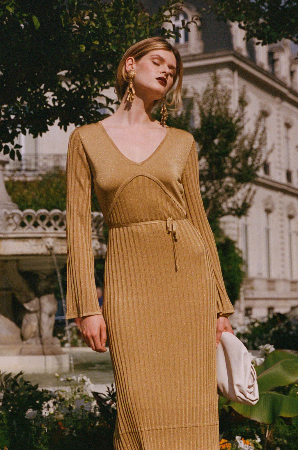 Robe longue en maille côtelée scintillante - Or