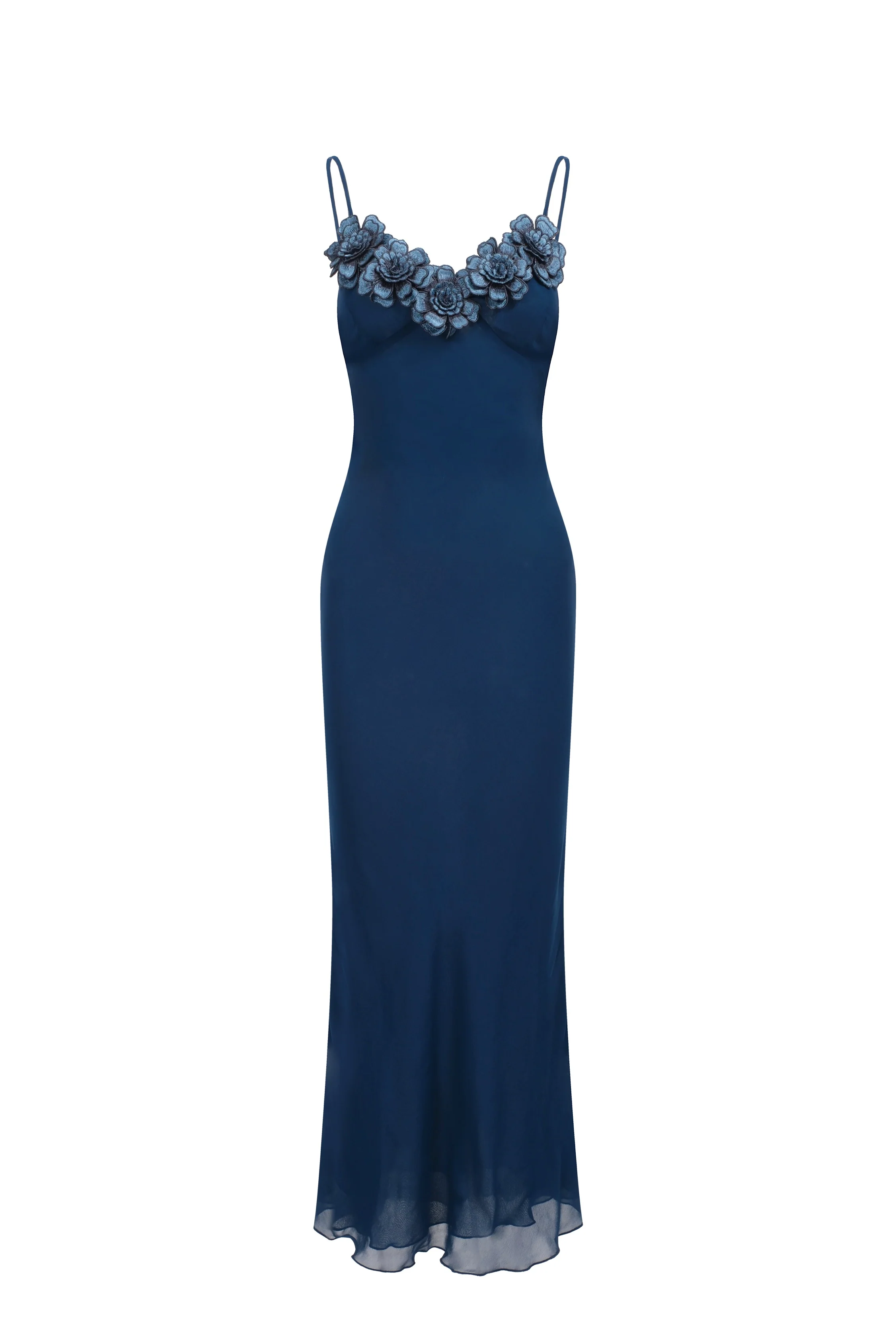 Robe en chiffon à fleurs brodées - Bleu