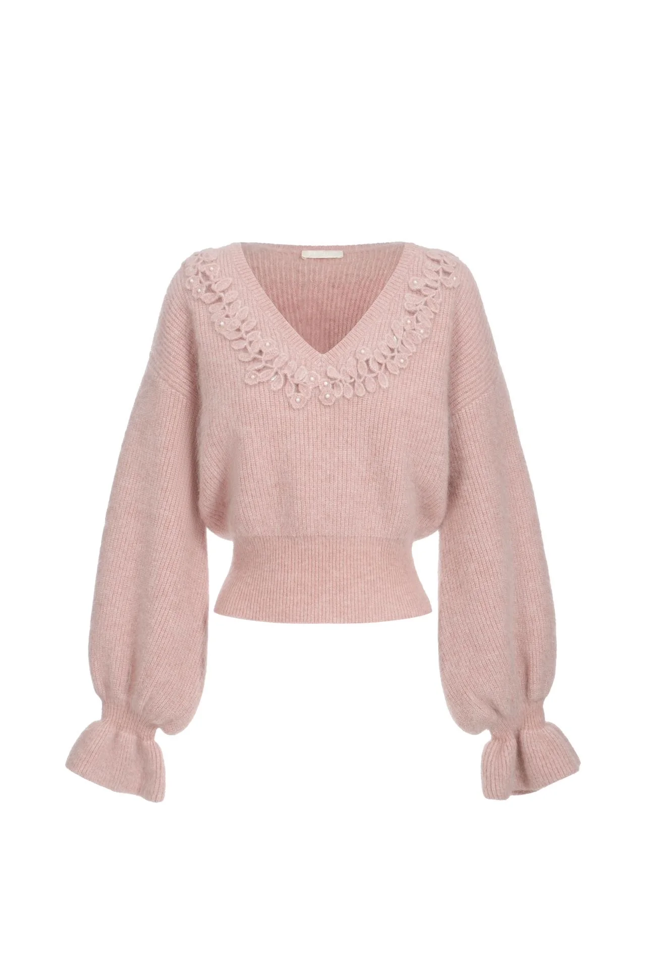 Pull en mohair et laine à crochet - Rose pâle