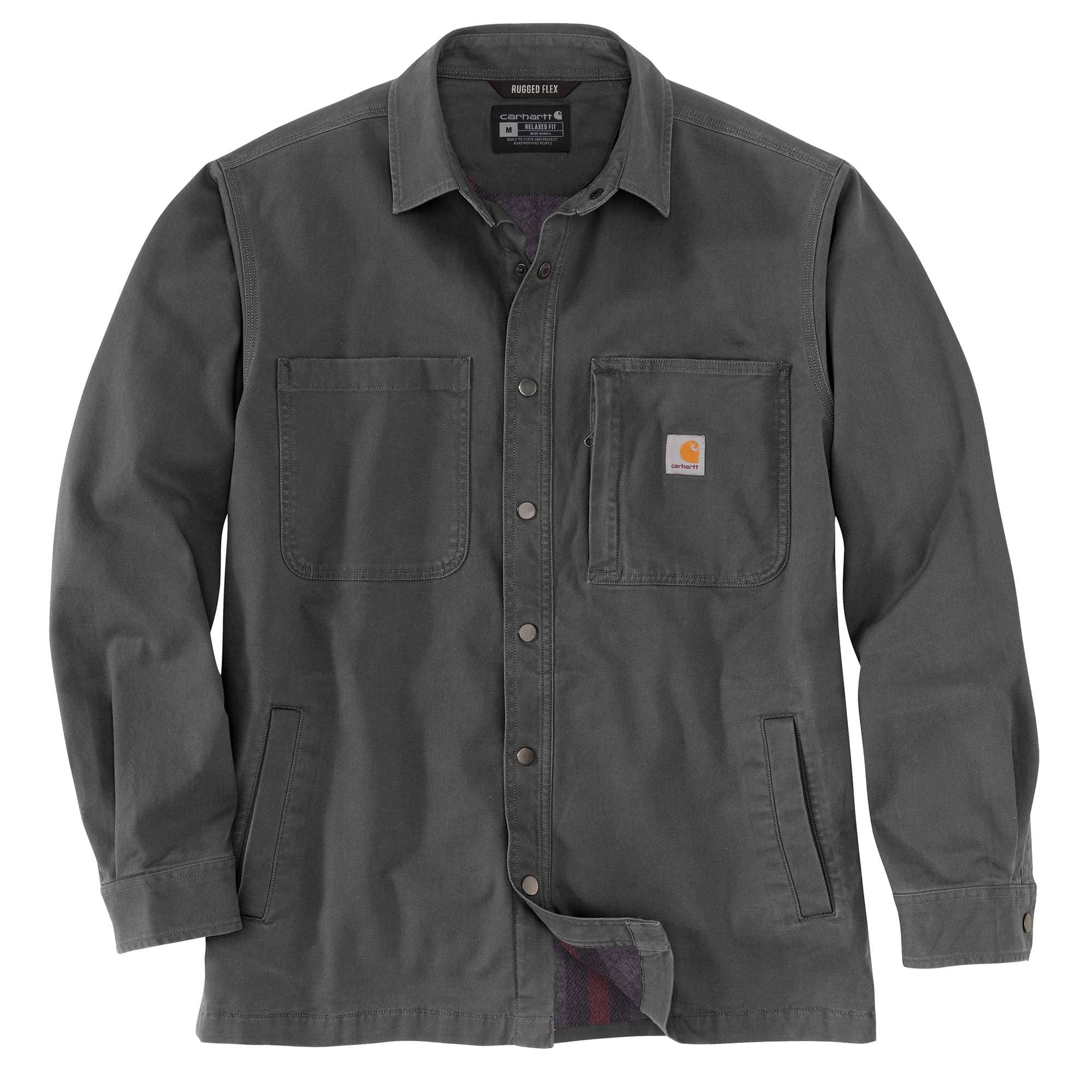 Rugged Flex Relaxed Fit Canvas Fleece-Lined Snap-Front Shirt Jac - Carhartt Outlet