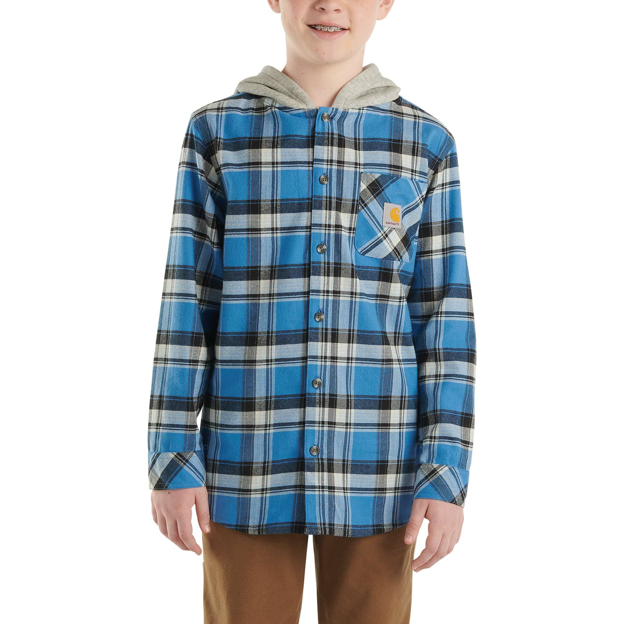 Boys' Long-Sleeve Flannel Button-Front Hooded Shirt - Carhartt Outlet