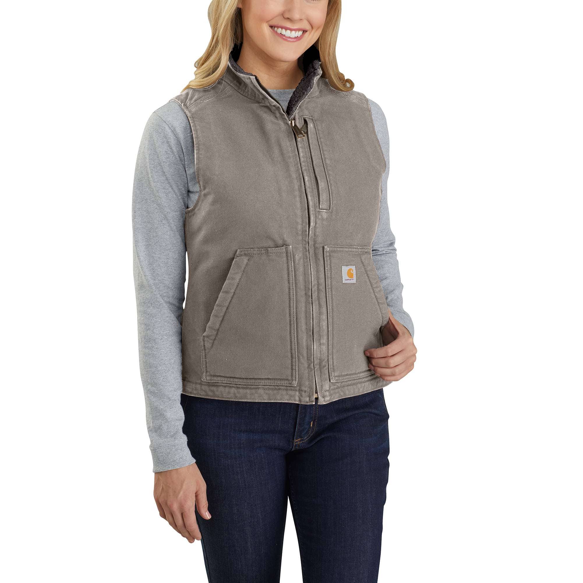 Women's Relaxed Fit Washed Duck Sherpa Lined Mock Neck Vest - Carhartt Outlet