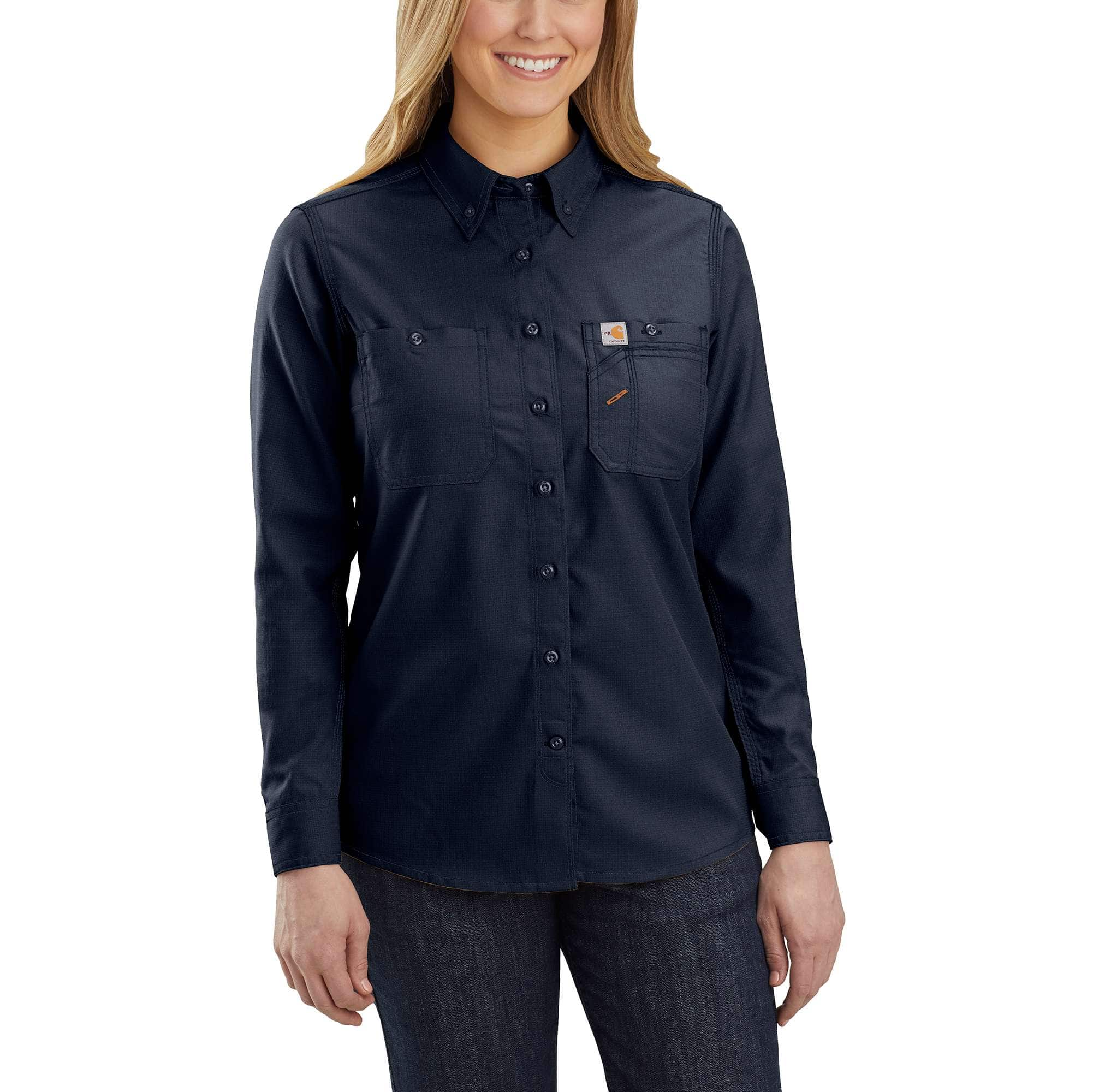 Women's Flame Resistant Force Relaxed Fit Lightweight Long-Sleeve Button-Front Shirt - Carhartt Outlet