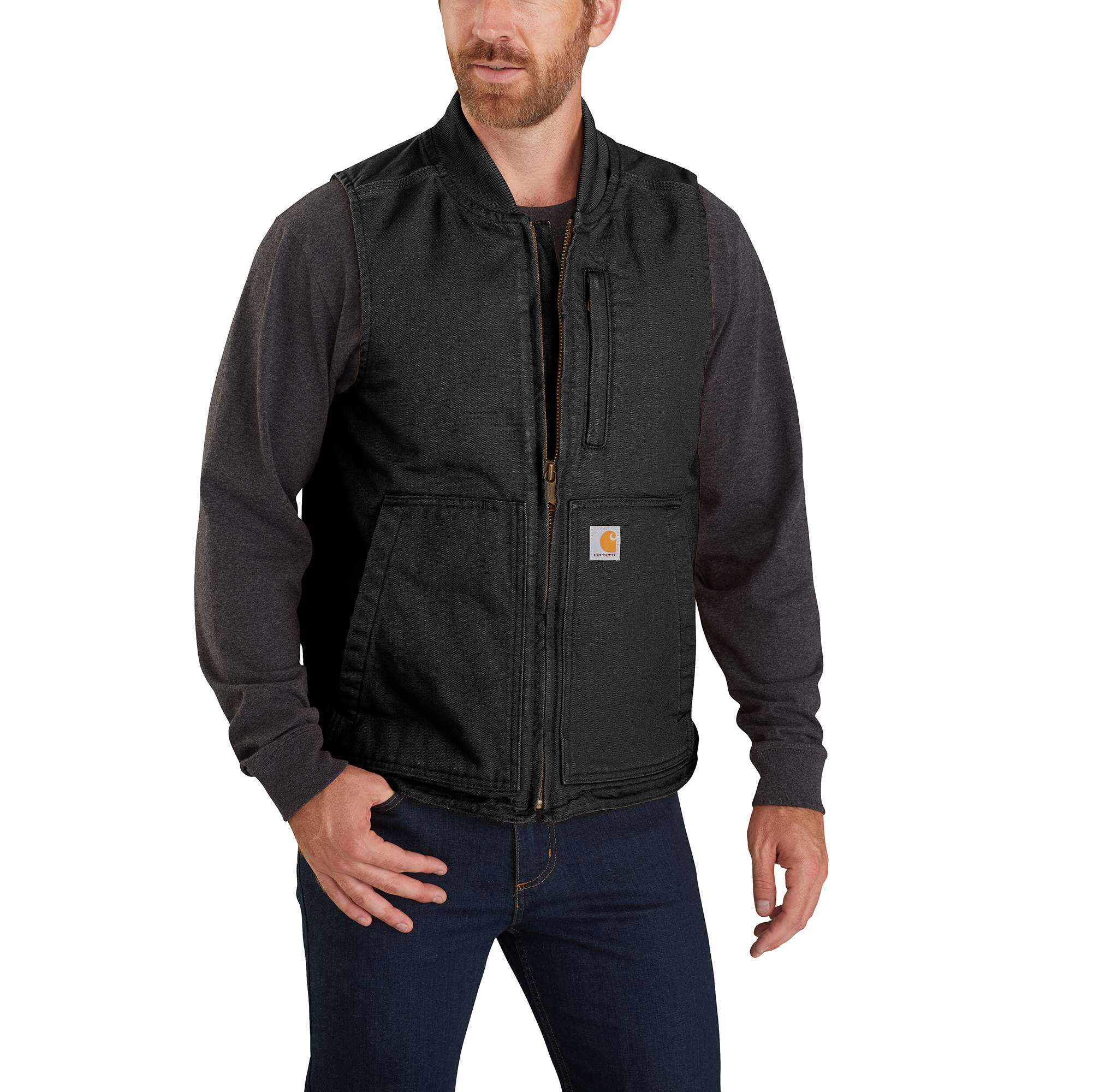 Loose Fit Washed Duck Insulated Rib Collar Vest - Carhartt Outlet