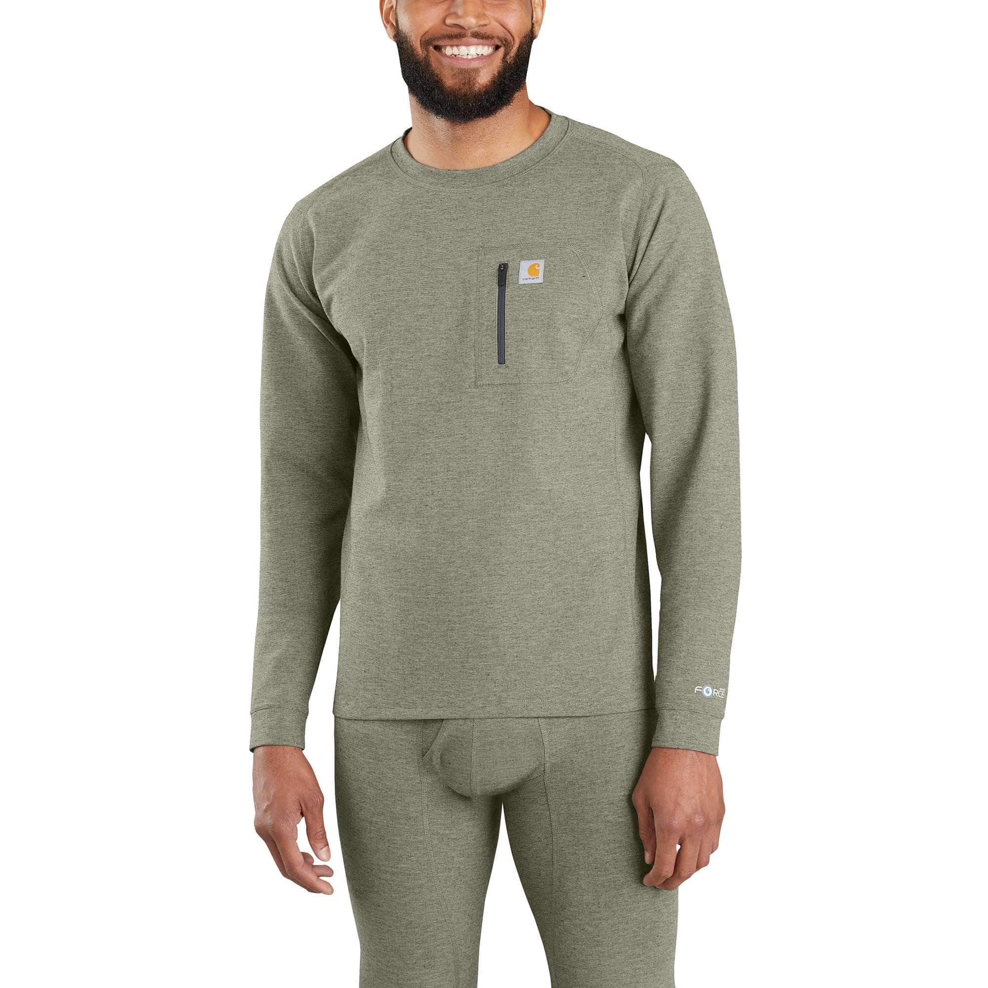 Carhartt Force Heavyweight Heathered Knit Base Layer Crewneck Pocket Top - Carhartt Outlet
