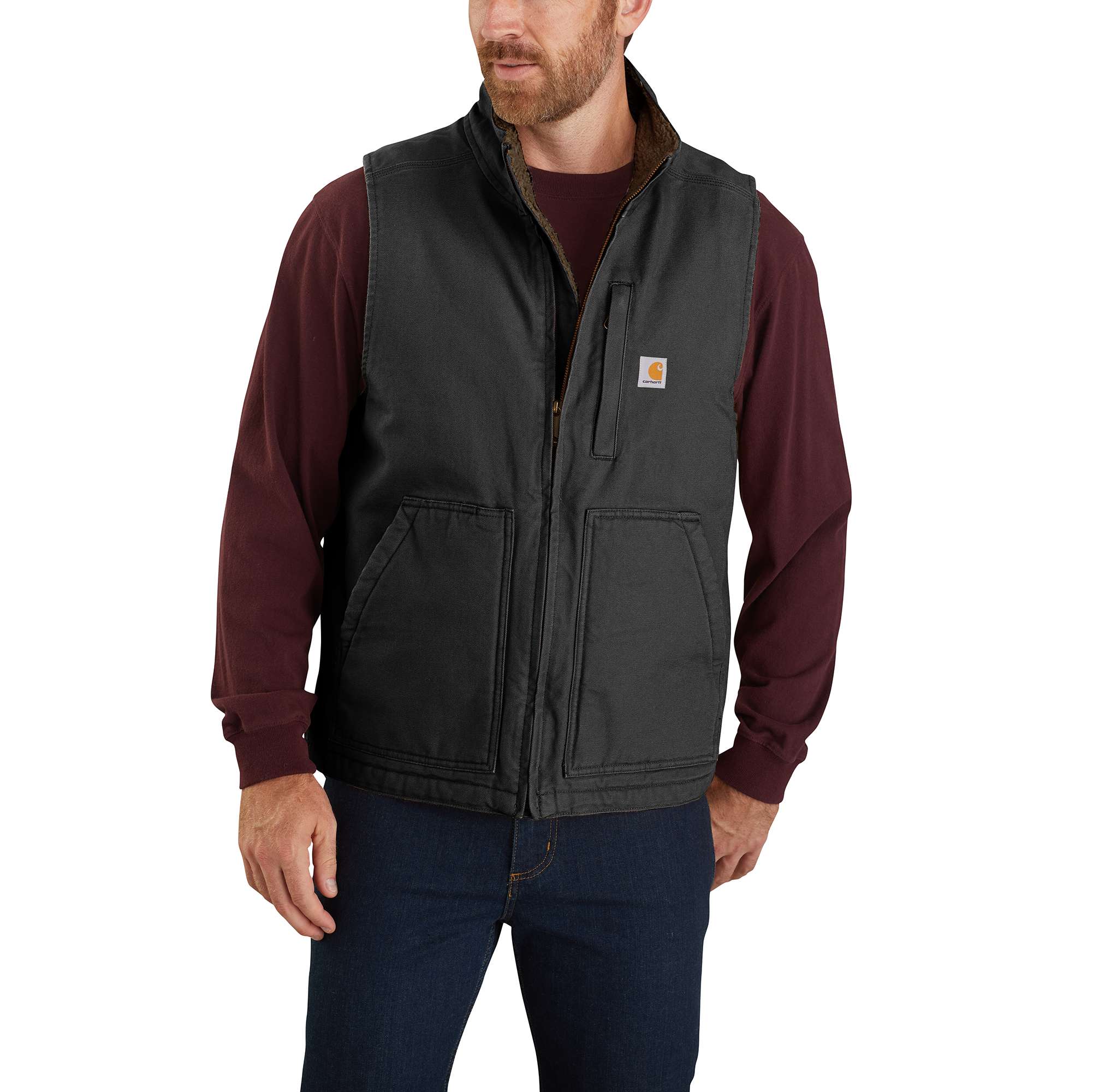 Loose Fit Washed Duck Sherpa-Lined Mock-Neck Vest - Carhartt Outlet