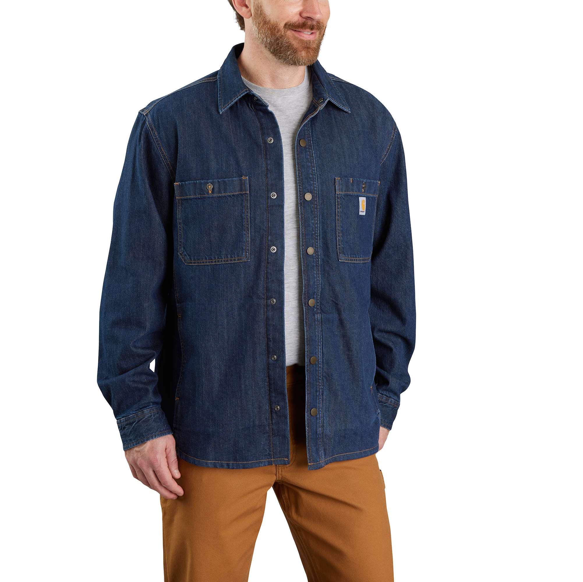 Relaxed Fit Denim Fleece Lined Snap-Front Shirt Jac - Carhartt Outlet