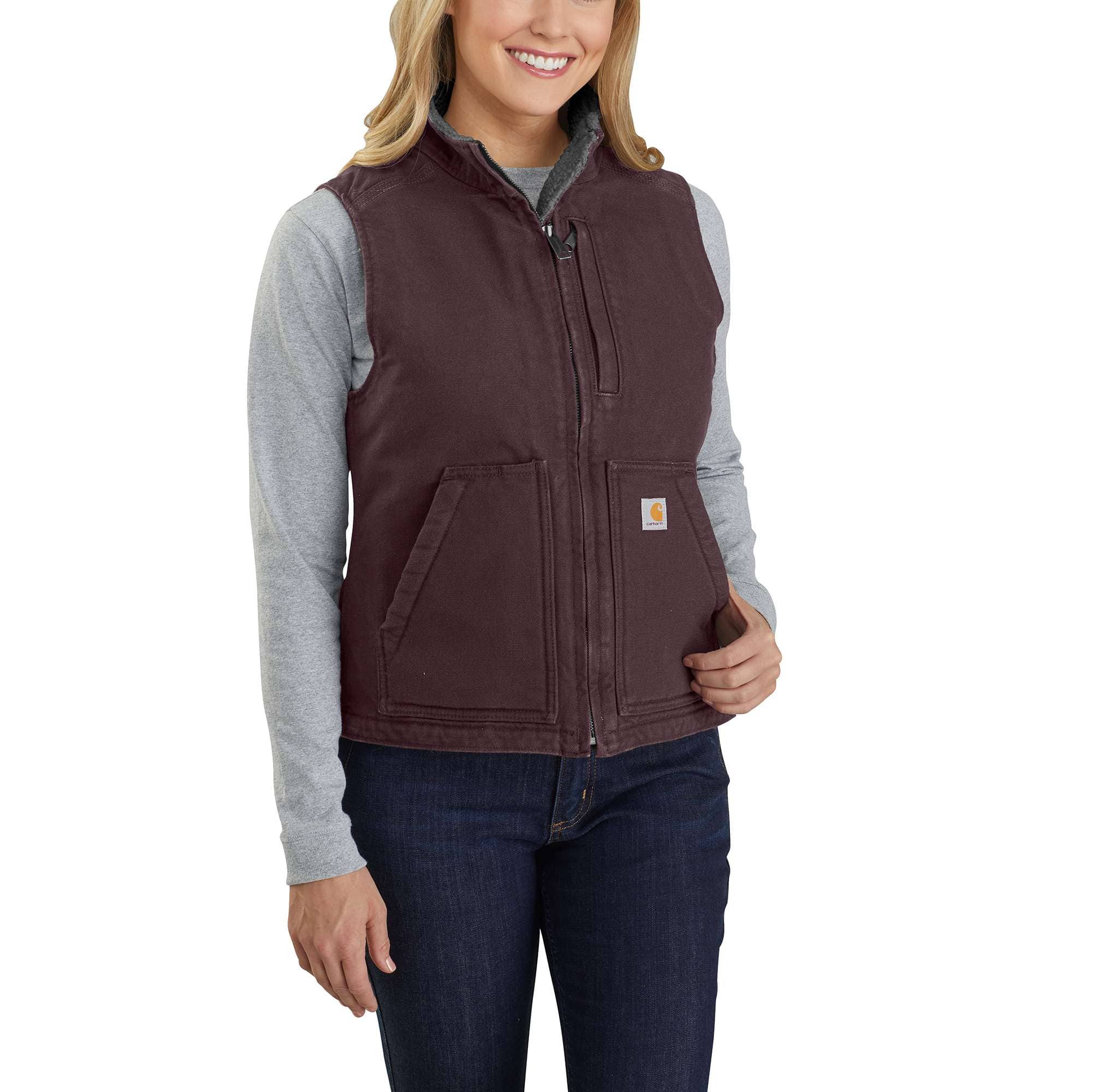 Women's Relaxed Fit Washed Duck Sherpa Lined Mock Neck Vest - Carhartt Outlet