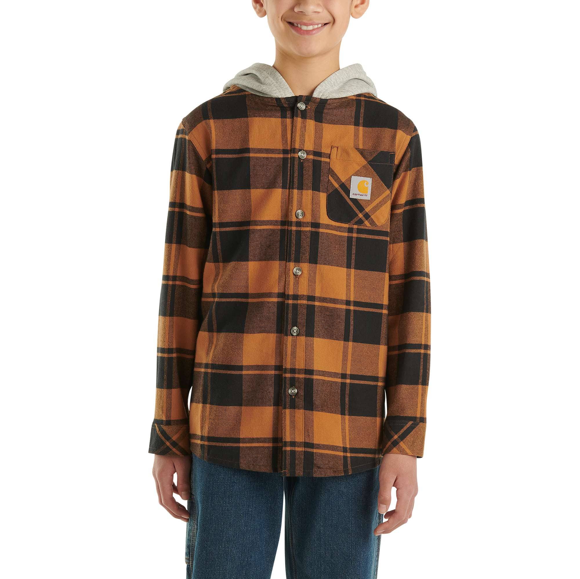 Boys' Long-Sleeve Flannel Button-Front Hooded Shirt - Carhartt Outlet