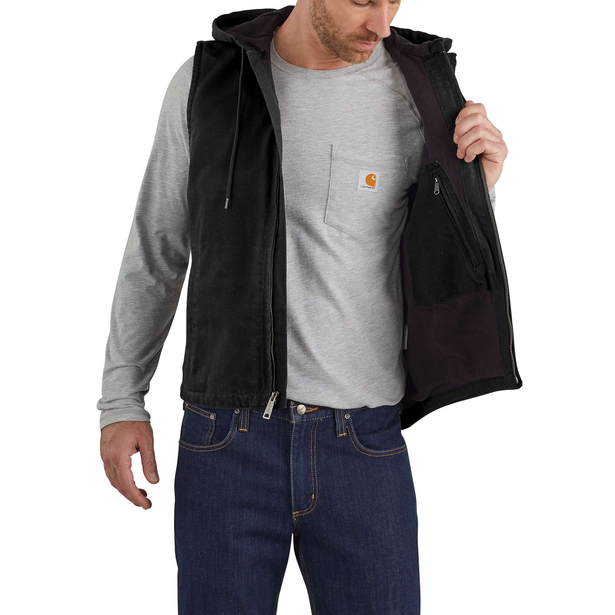 Relaxed Fit Washed Duck Fleece-Lined Hooded Vest - Carhartt Outlet