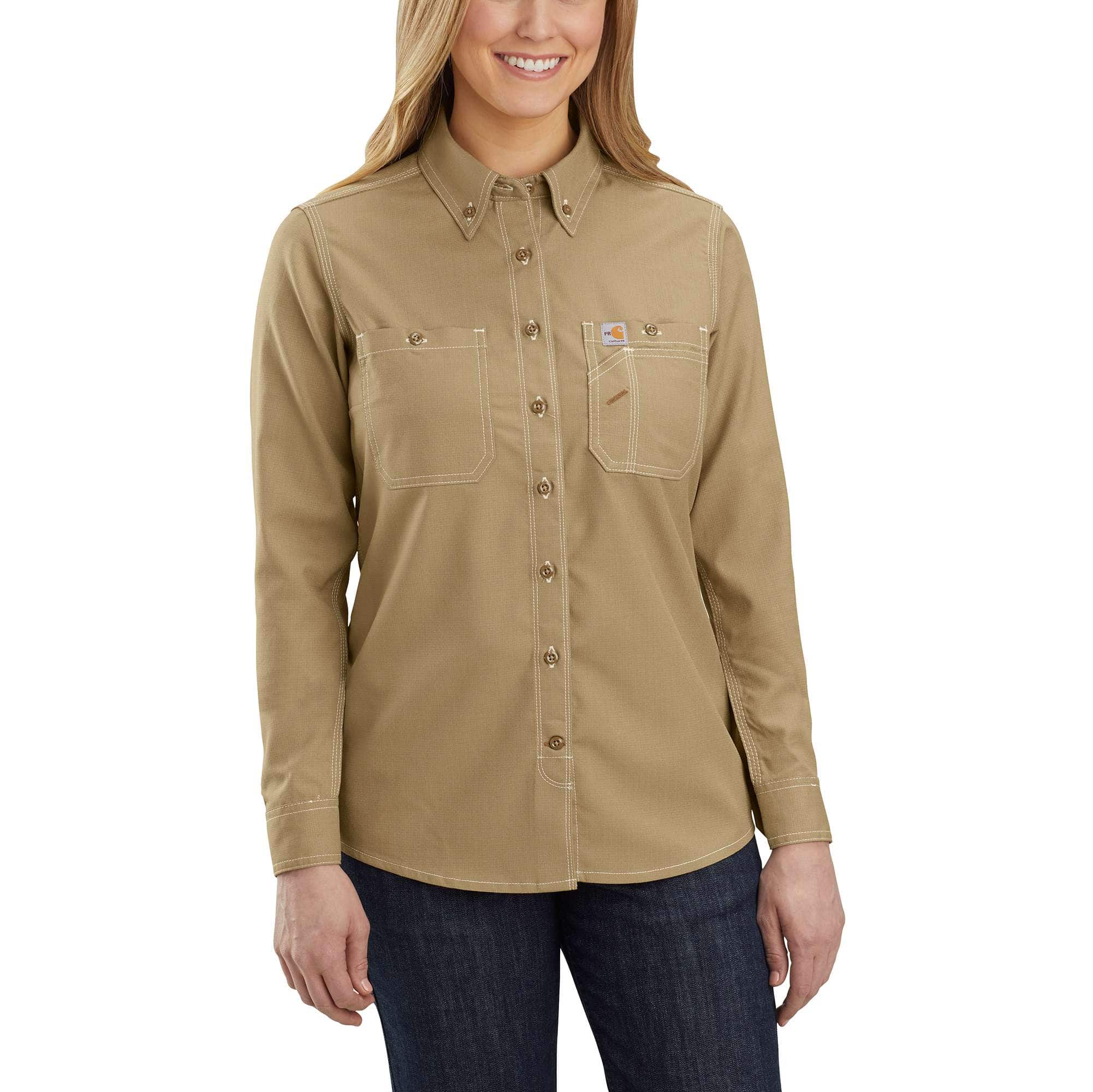 Women's Flame Resistant Force Relaxed Fit Lightweight Long-Sleeve Button-Front Shirt - Carhartt Outlet
