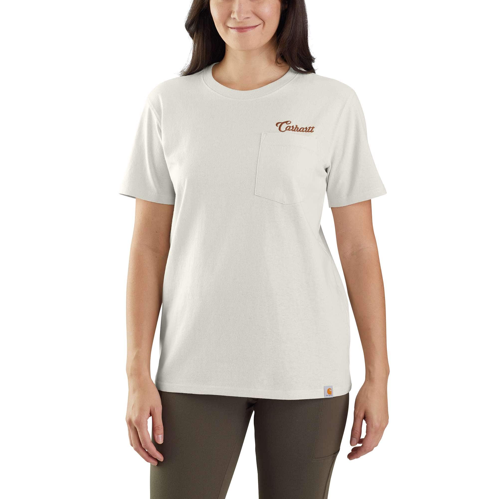 Women's Loose Fit Heavyweight Short Sleeve Pocket Script Graphic T-Shirt - Carhartt Outlet