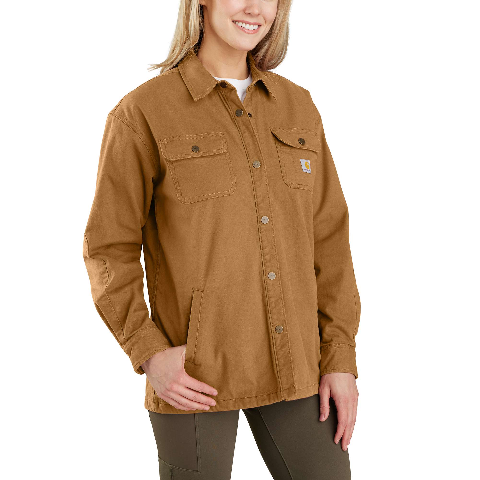 Women's Rugged Flex Loose Fit Canvas Fleece-Lined Shirt Jac - Carhartt Outlet