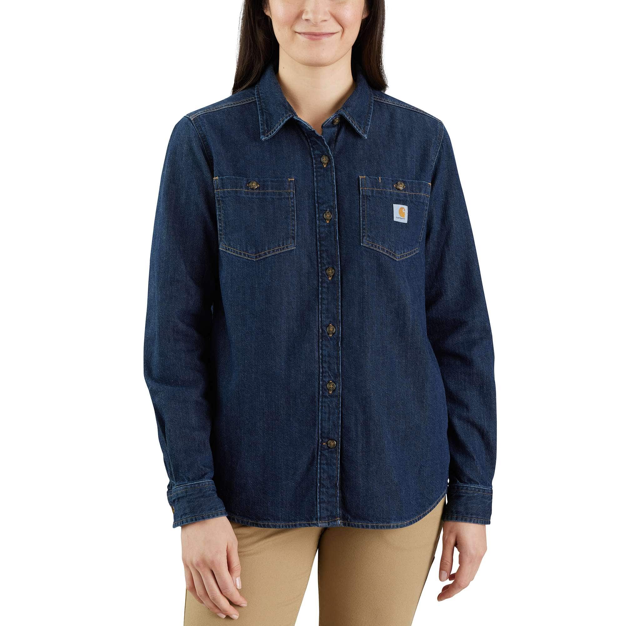 Women's Relaxed Fit Midweight Denim Long-Sleeve Over Shirt - Carhartt Outlet