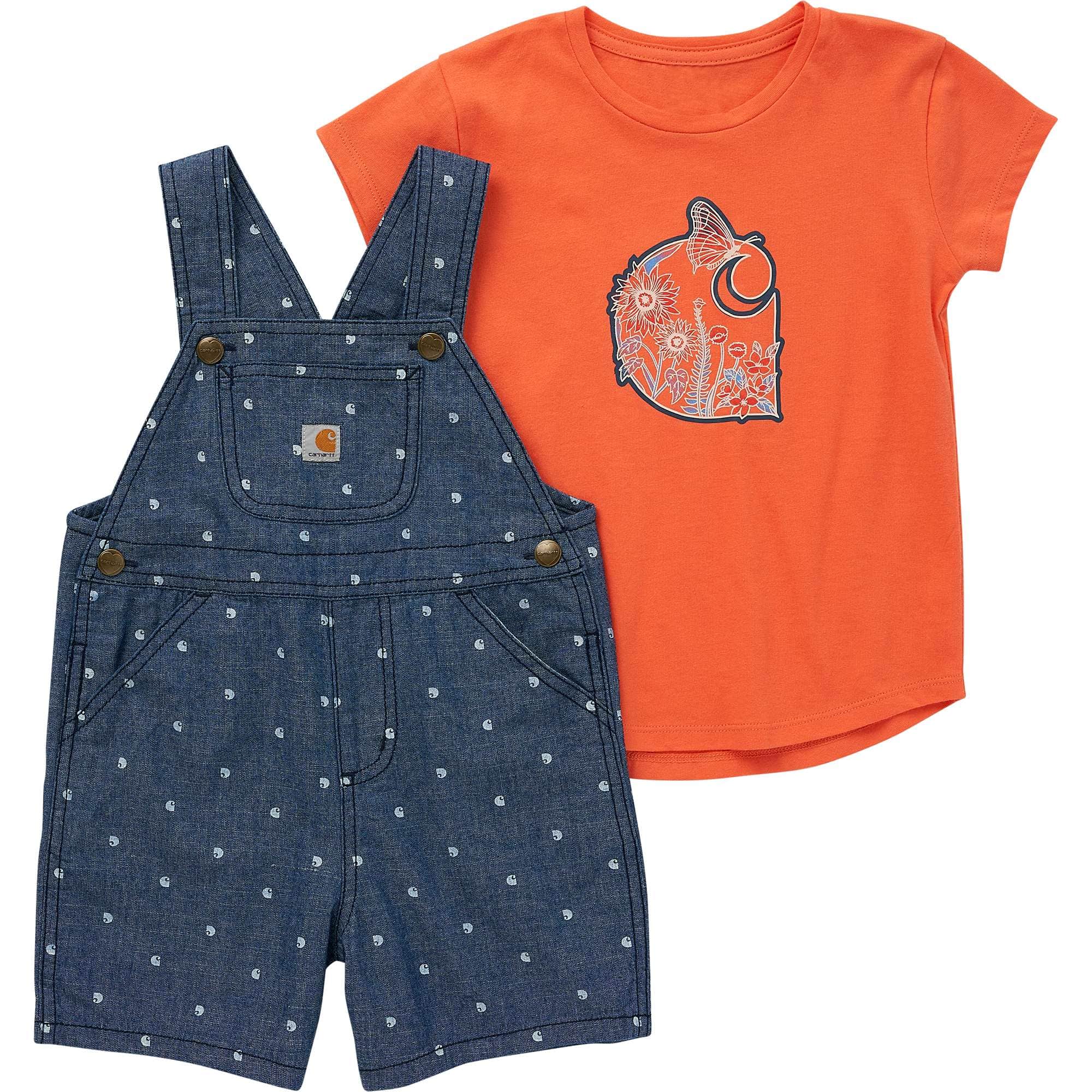 Girls' Short Sleeve Tee Chambray Shortall Set (Toddler) - Carhartt Outlet