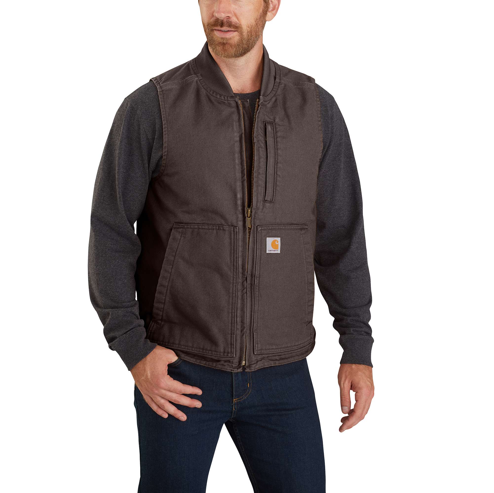 Loose Fit Washed Duck Insulated Rib Collar Vest - Carhartt Outlet