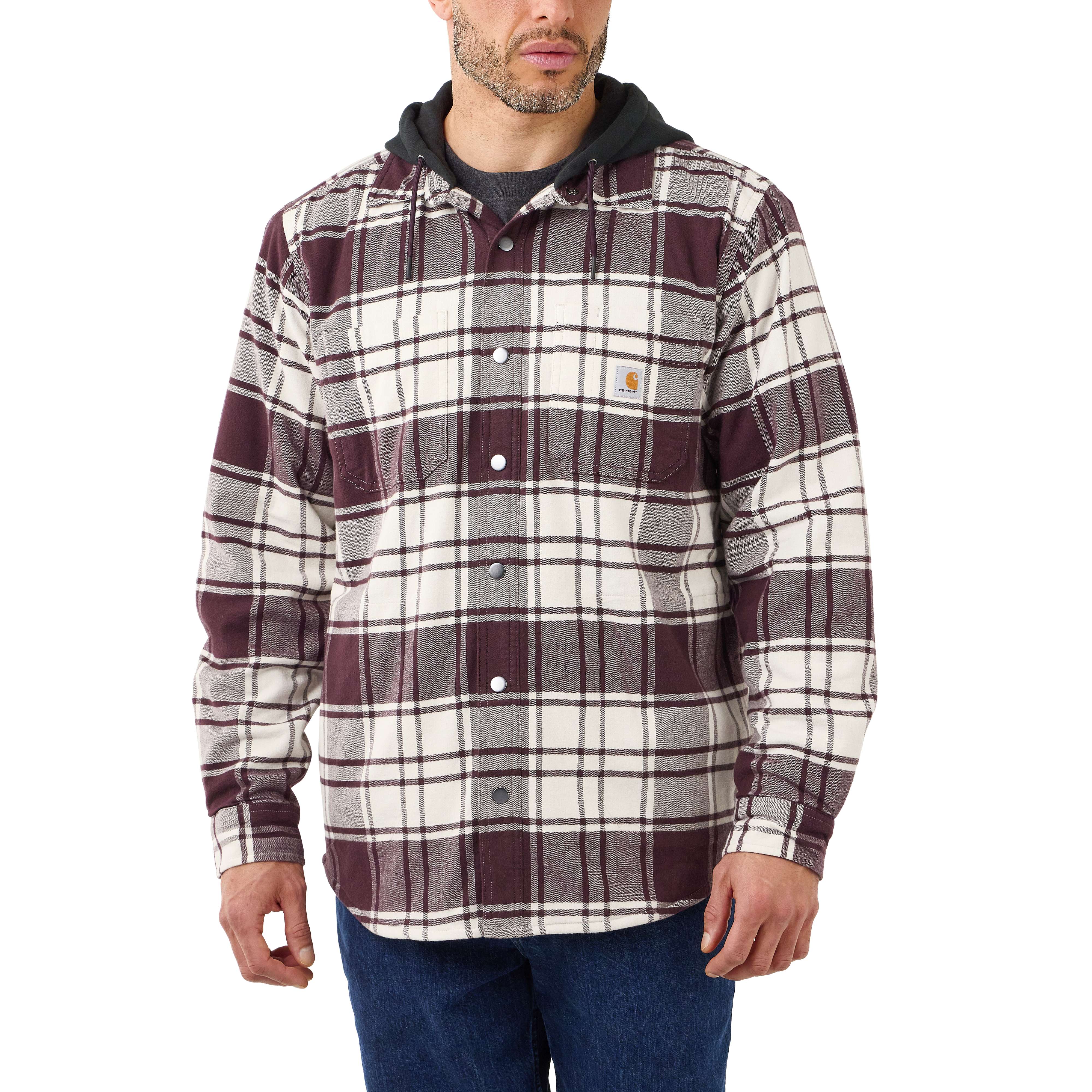 Rugged Flex Relaxed Fit Flannel Fleece Lined Hooded Shirt Jac - Carhartt Outlet