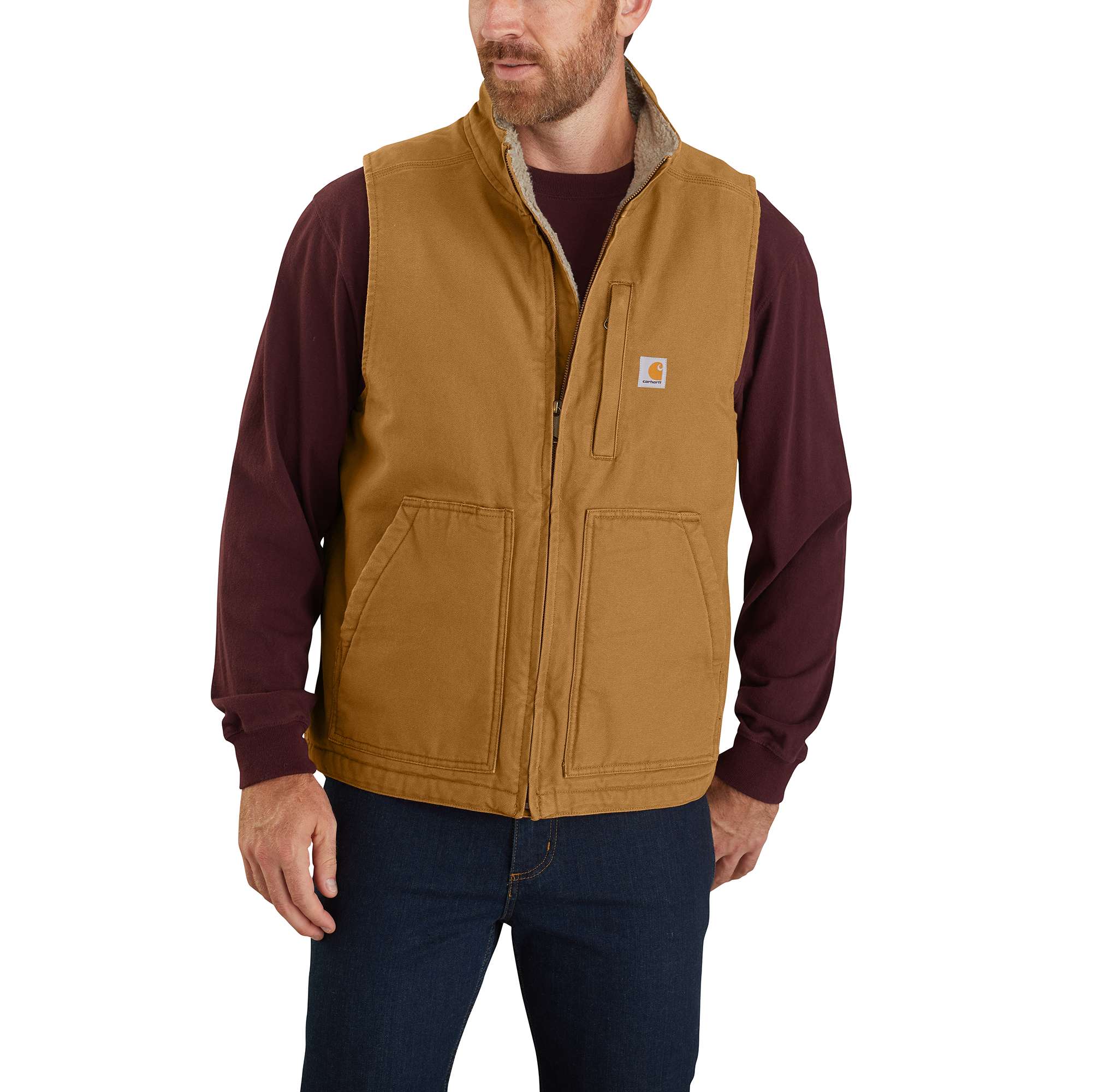 Loose Fit Washed Duck Sherpa-Lined Mock-Neck Vest - Carhartt Outlet