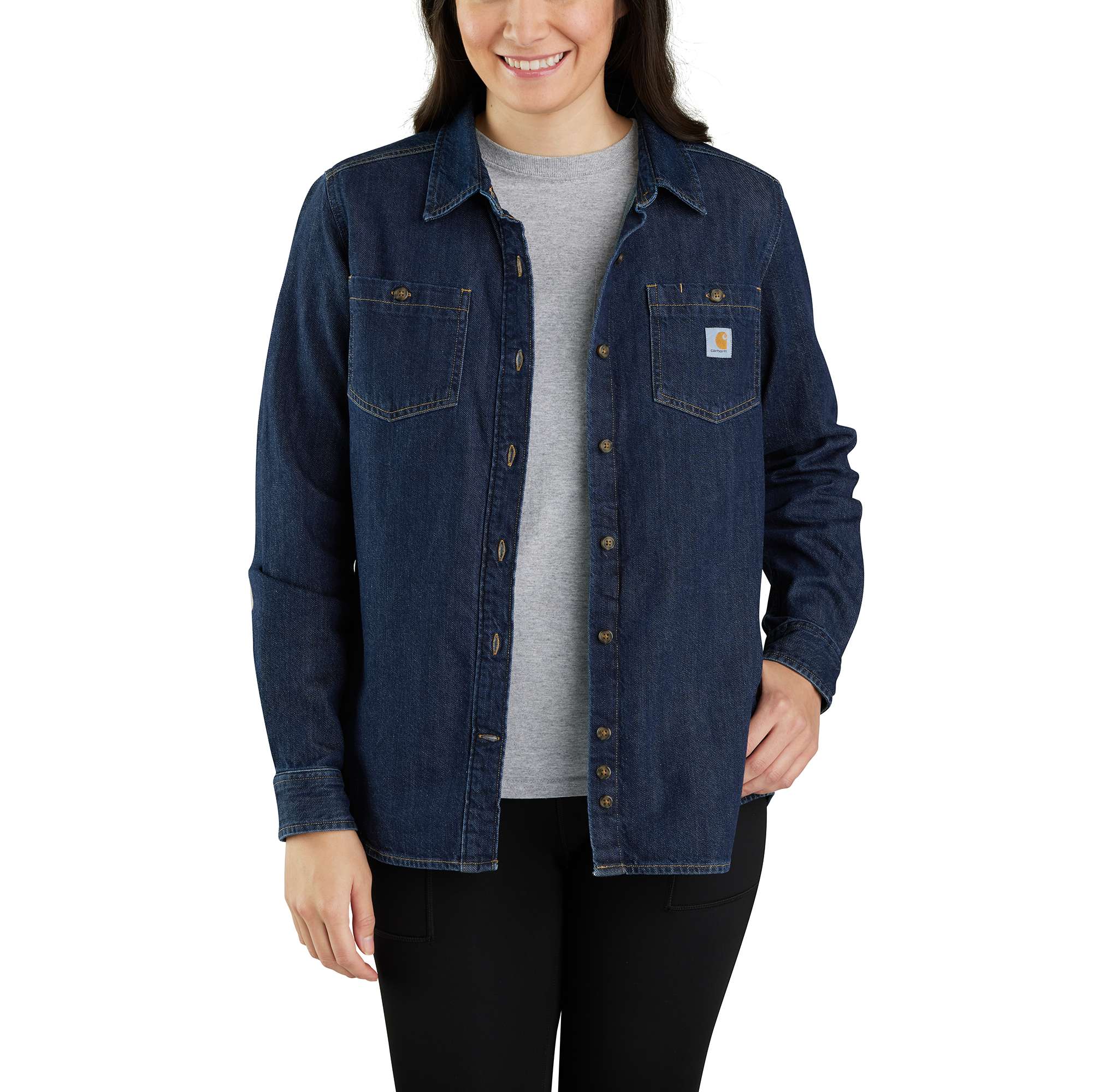 Women's Relaxed Fit Midweight Denim Long-Sleeve Over Shirt - Carhartt Outlet