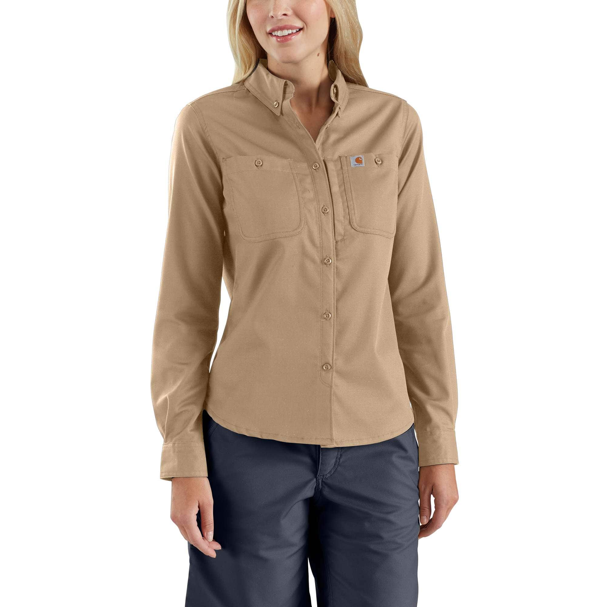 Women's Rugged Professional Series Relaxed Fit Canvas Long Sleeve Work Shirt - Carhartt Outlet