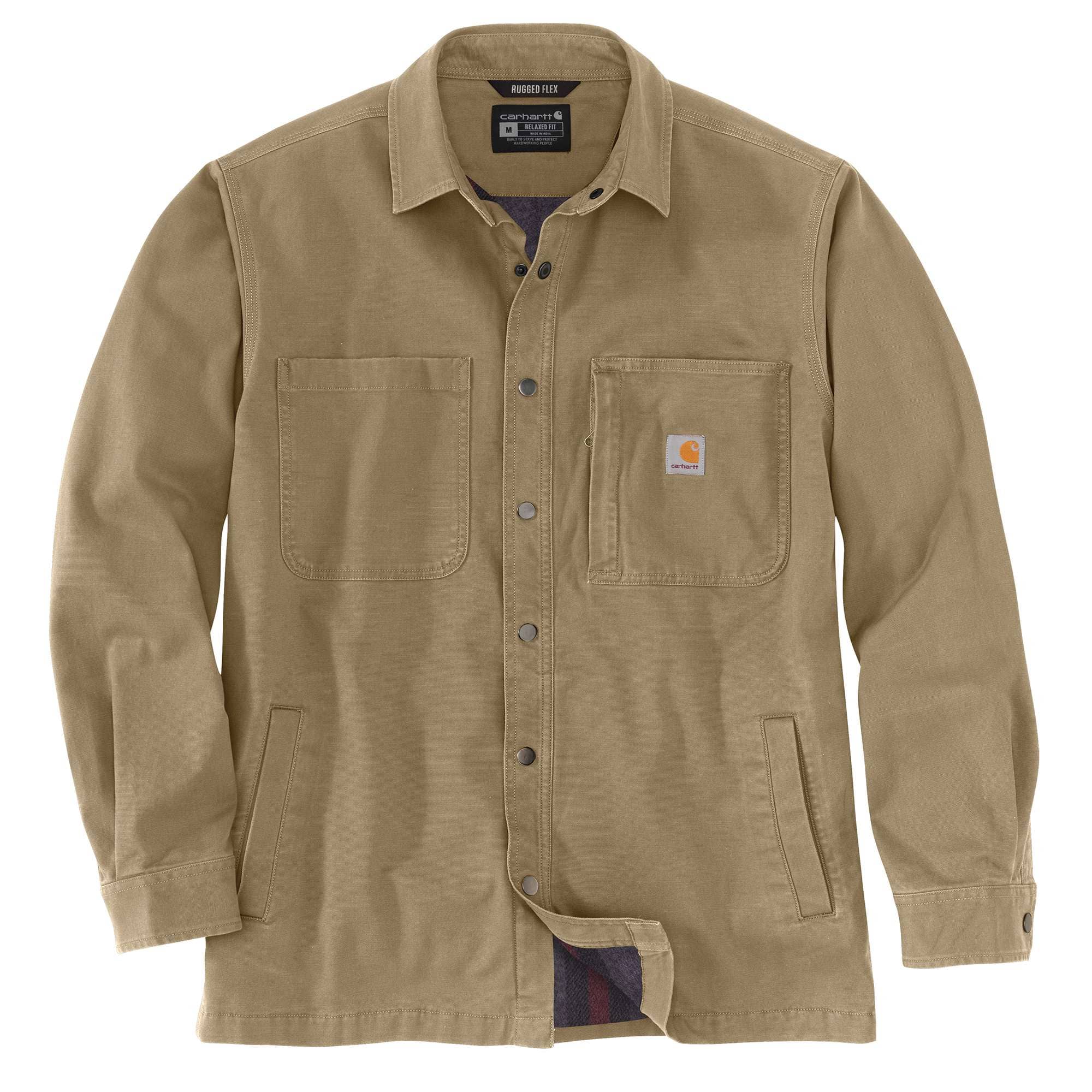 Rugged Flex Relaxed Fit Canvas Fleece-Lined Snap-Front Shirt Jac - Carhartt Outlet