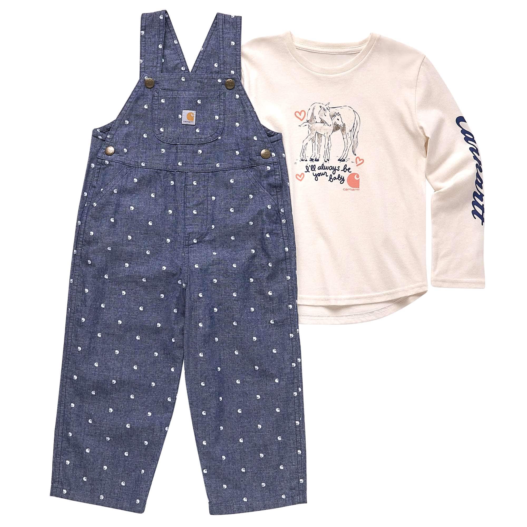 Girls' Long-Sleeve T-Shirt and Print Chambray Overalls Set (Toddler) - Carhartt Outlet