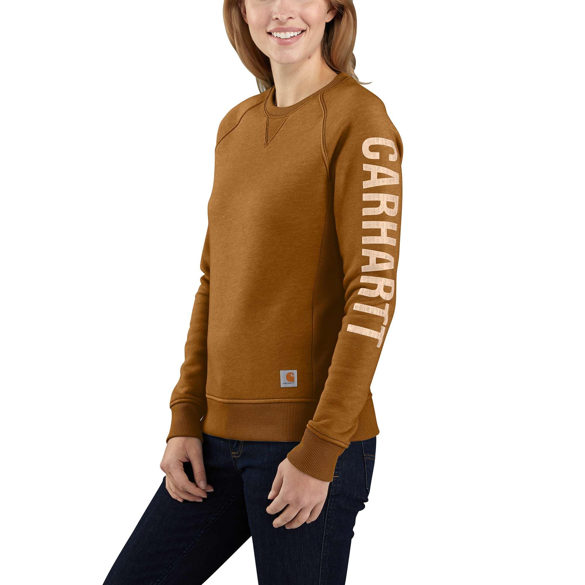 Women's Relaxed Fit Midweight Crewneck Block Logo Sleeve Graphic Sweatshirt - Carhartt Outlet