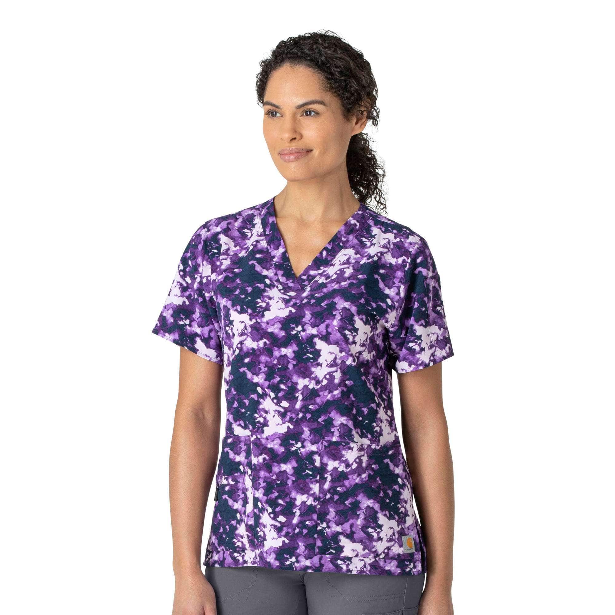 Women's Carhartt Force Cross-Flex Modern FitV-Neck Print Scrub Top - Carhartt Outlet