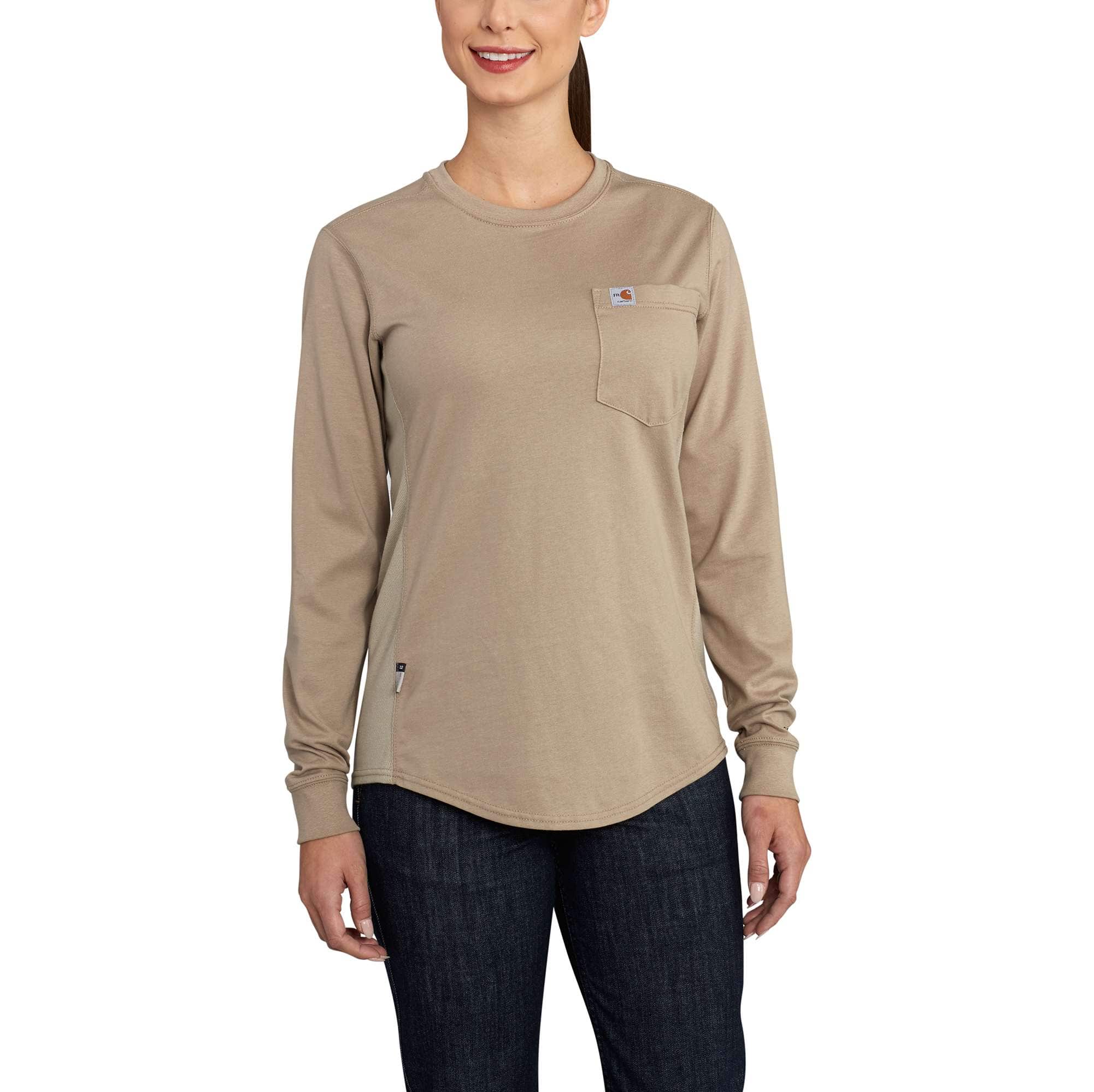 Women's Flame-Resistant Force Cotton Long-Sleeve Crewneck T-Shirt - Carhartt Outlet