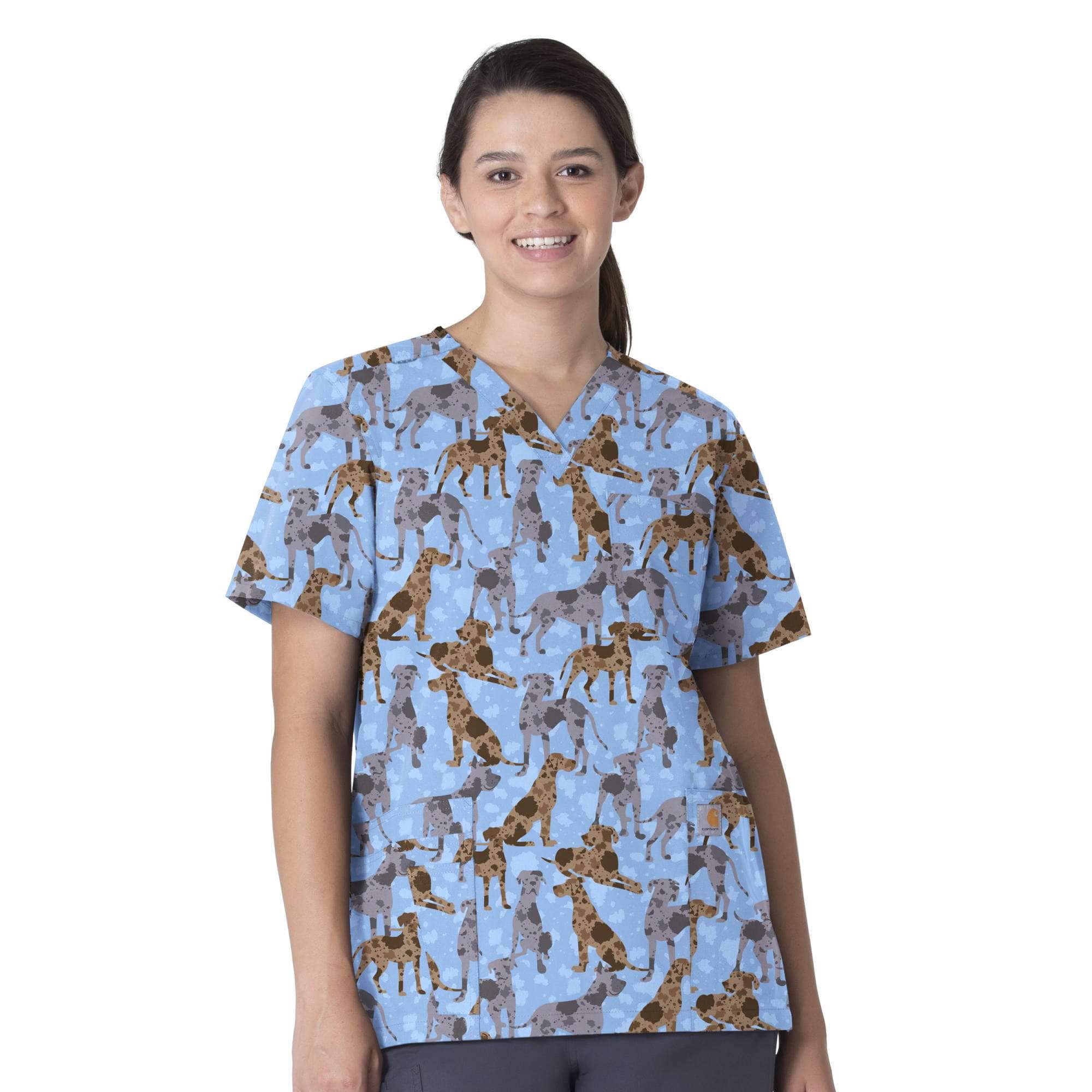 Women's Carhartt Force Cross-Flex Modern Fit V-Neck Print Scrub Top - Carhartt Outlet